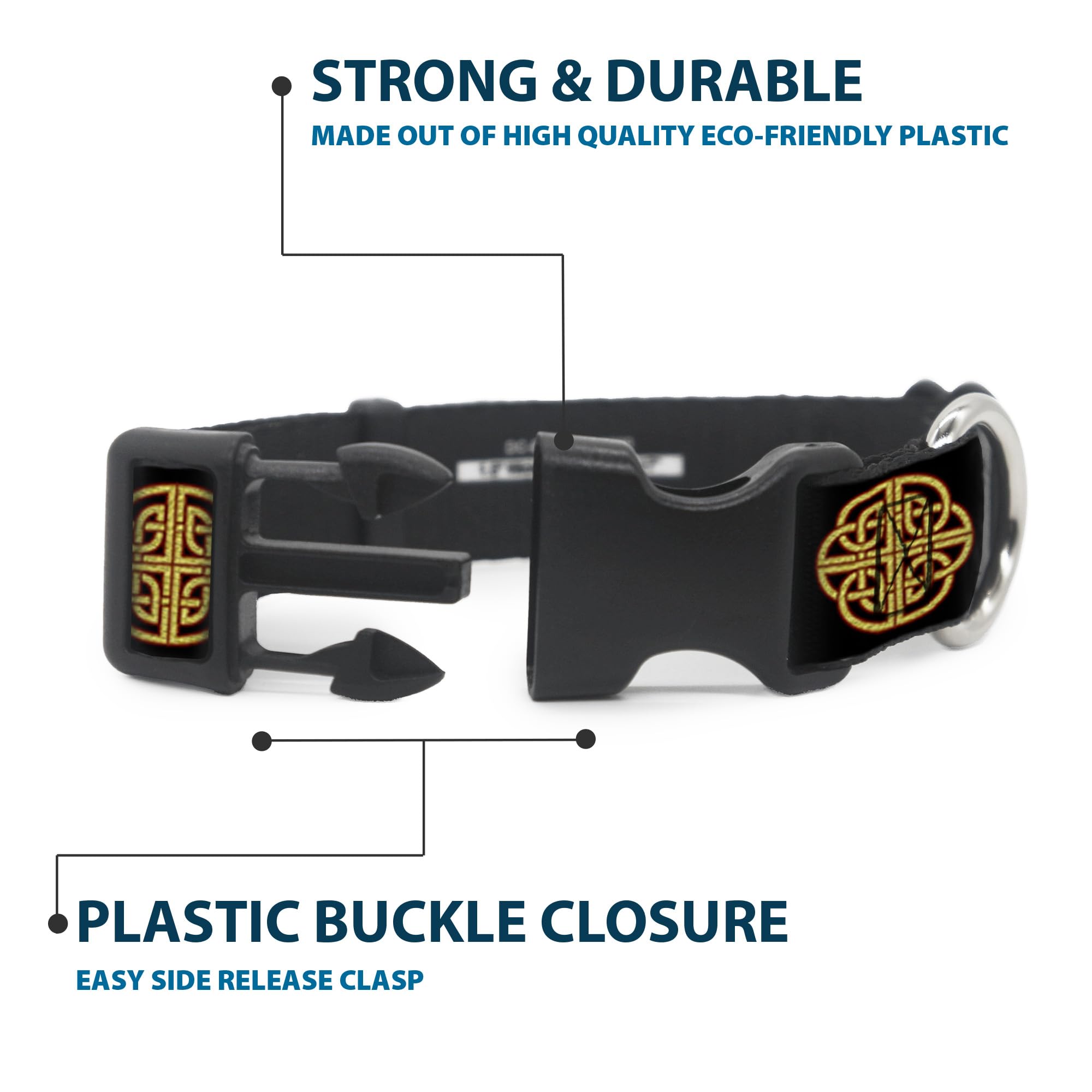 Buckle-Down 9-15' Celtic Knot Black/Burgundy/Gold Plastic Clip Collar, Small