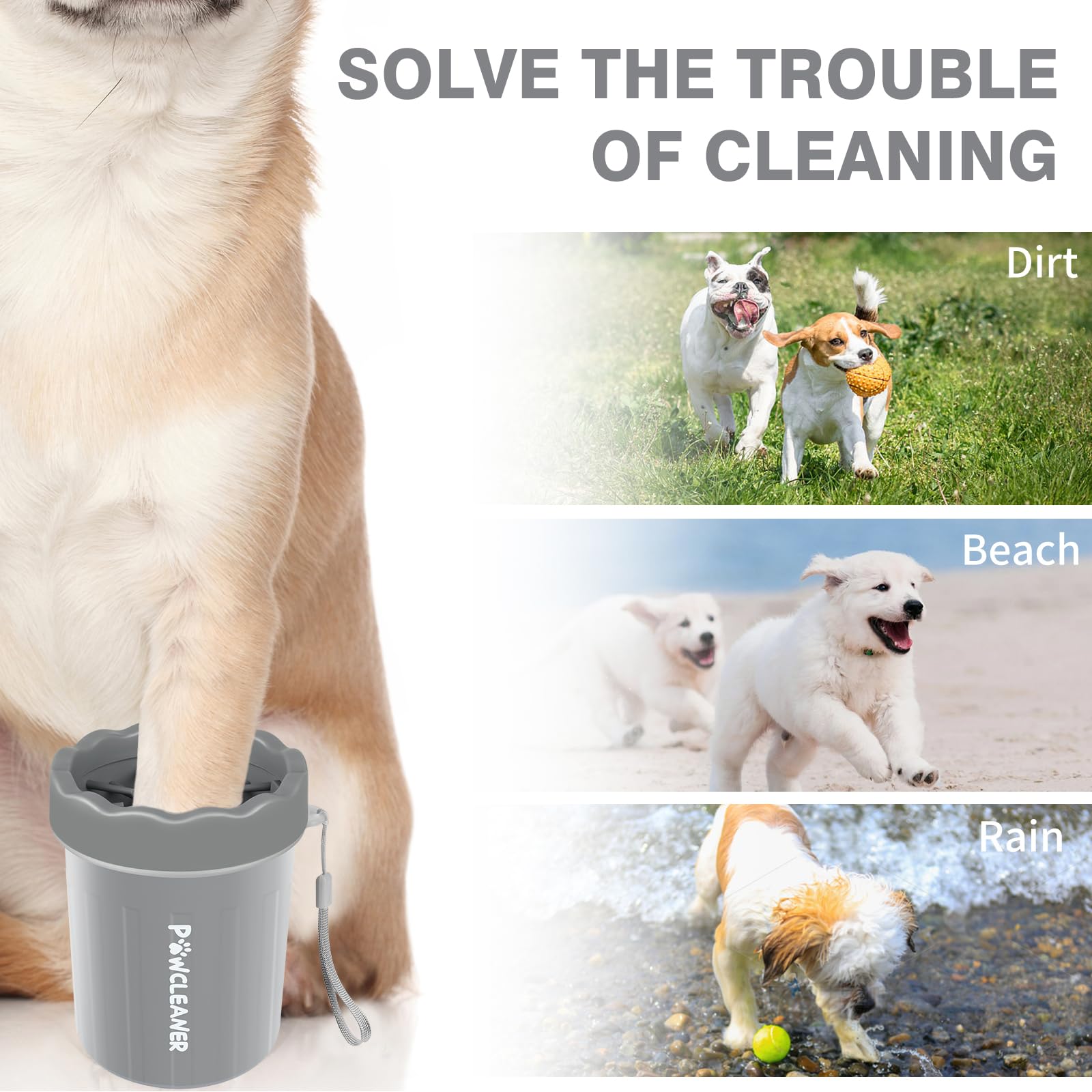 Comotech Portable Pet Paw Washer And Foot Cleaner With Silicone Brush, 3 Absorbent Towels For Small Dogs (Grey)