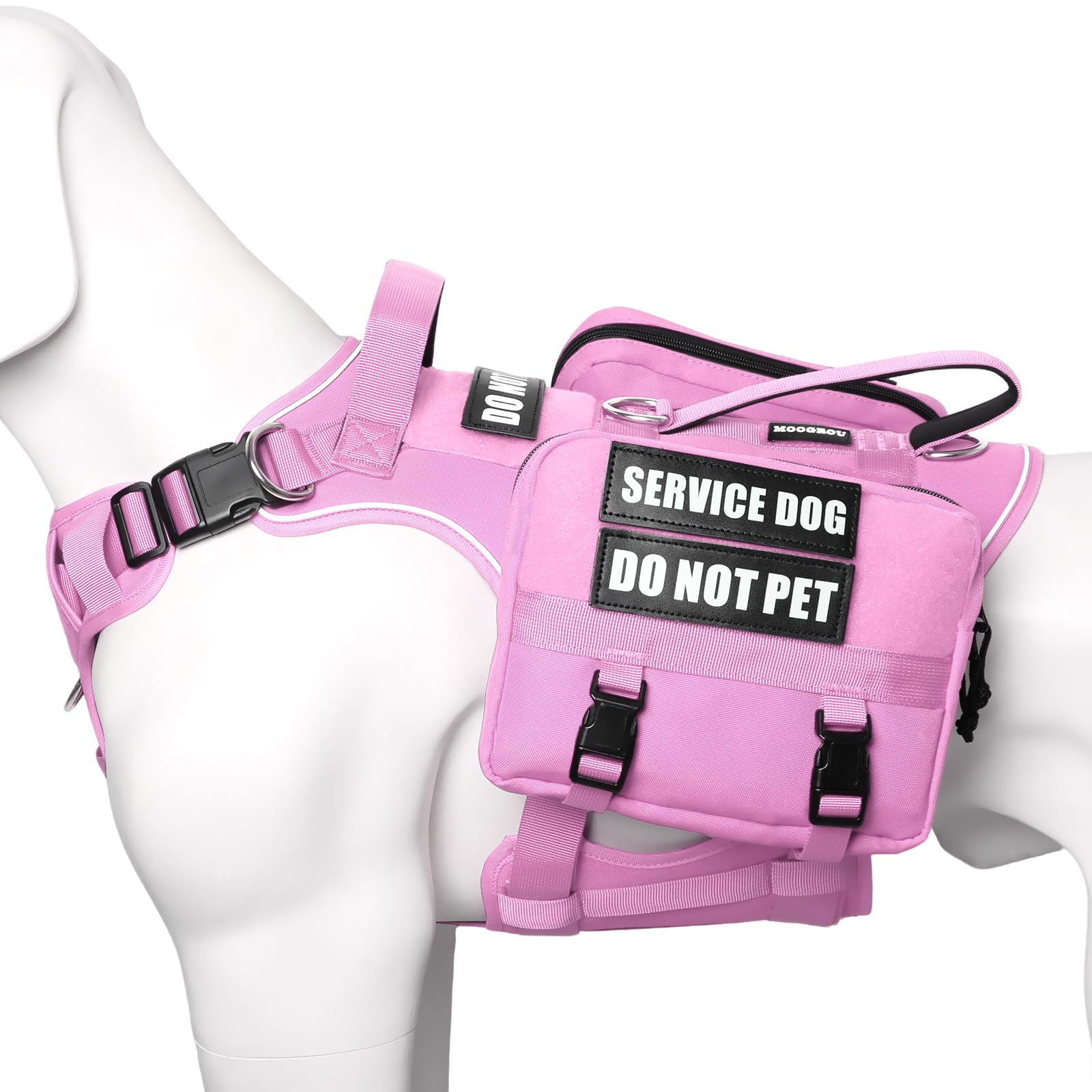 MOOGROU Service Dog Vest with Pockets,Large Dog Harness and Removable Backpack for Training Hiking,Pet Vest with Handle&Molle Sy