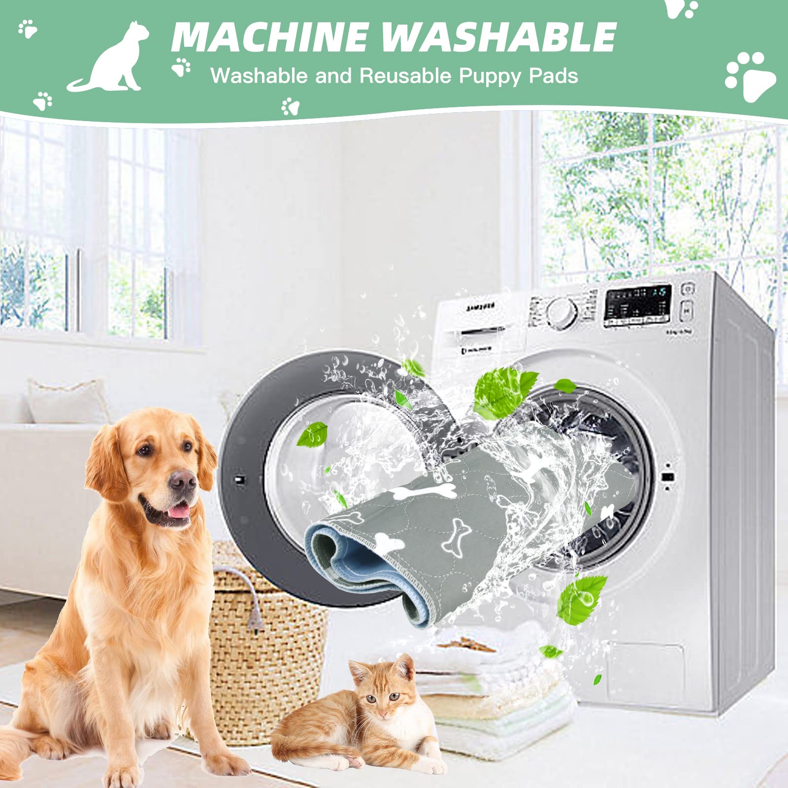 Baodan Washable Dog Pee Pads, Gray, 16" x 24", Super Absorbent, Non-Slip, Reusable Puppy Pads, Perfect for Crate and Playpen