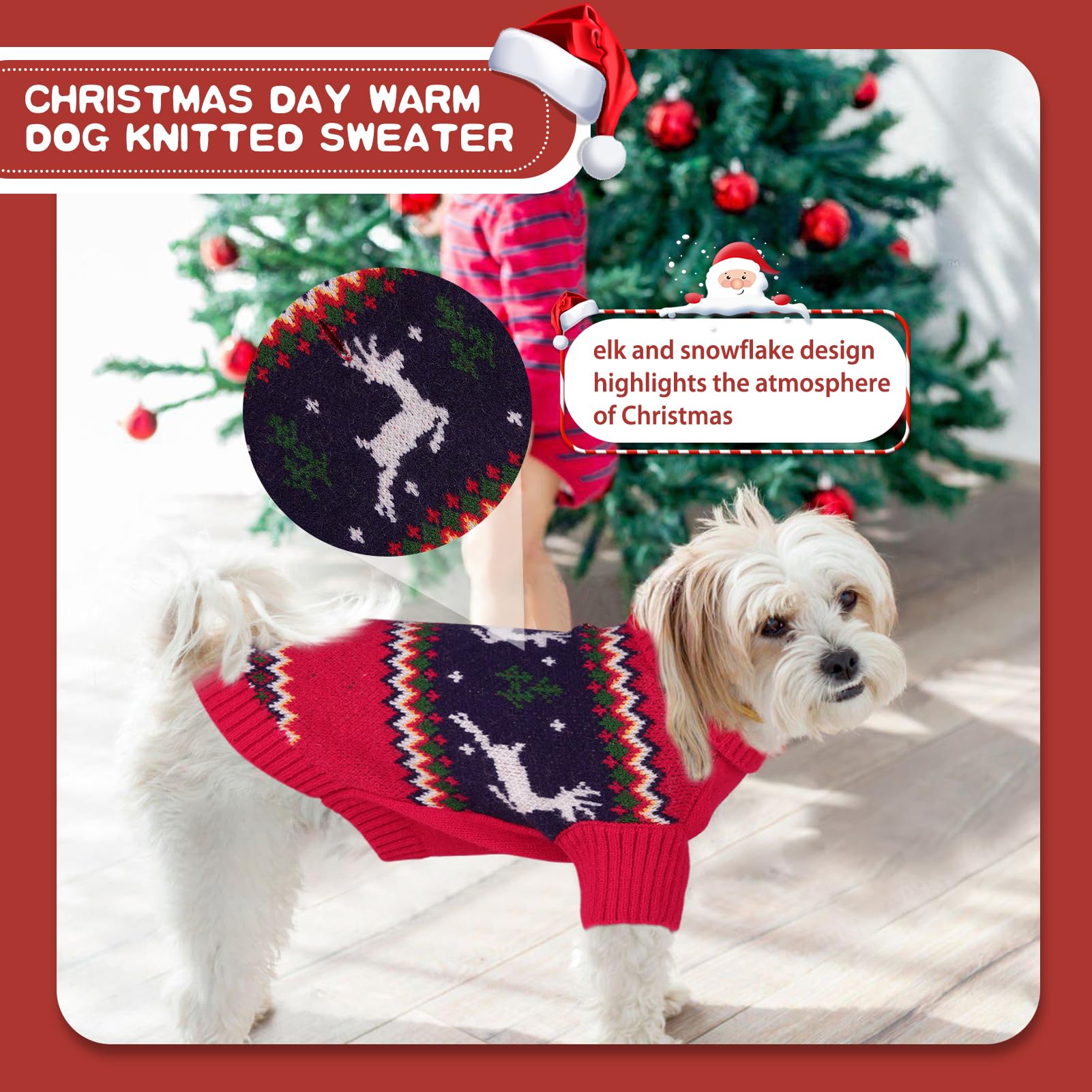 Queenmore Christmas Dog Sweater - Knitted Pullover Turtleneck Outfit, Warm Clothes For Small Dogs Boys Or Girls L