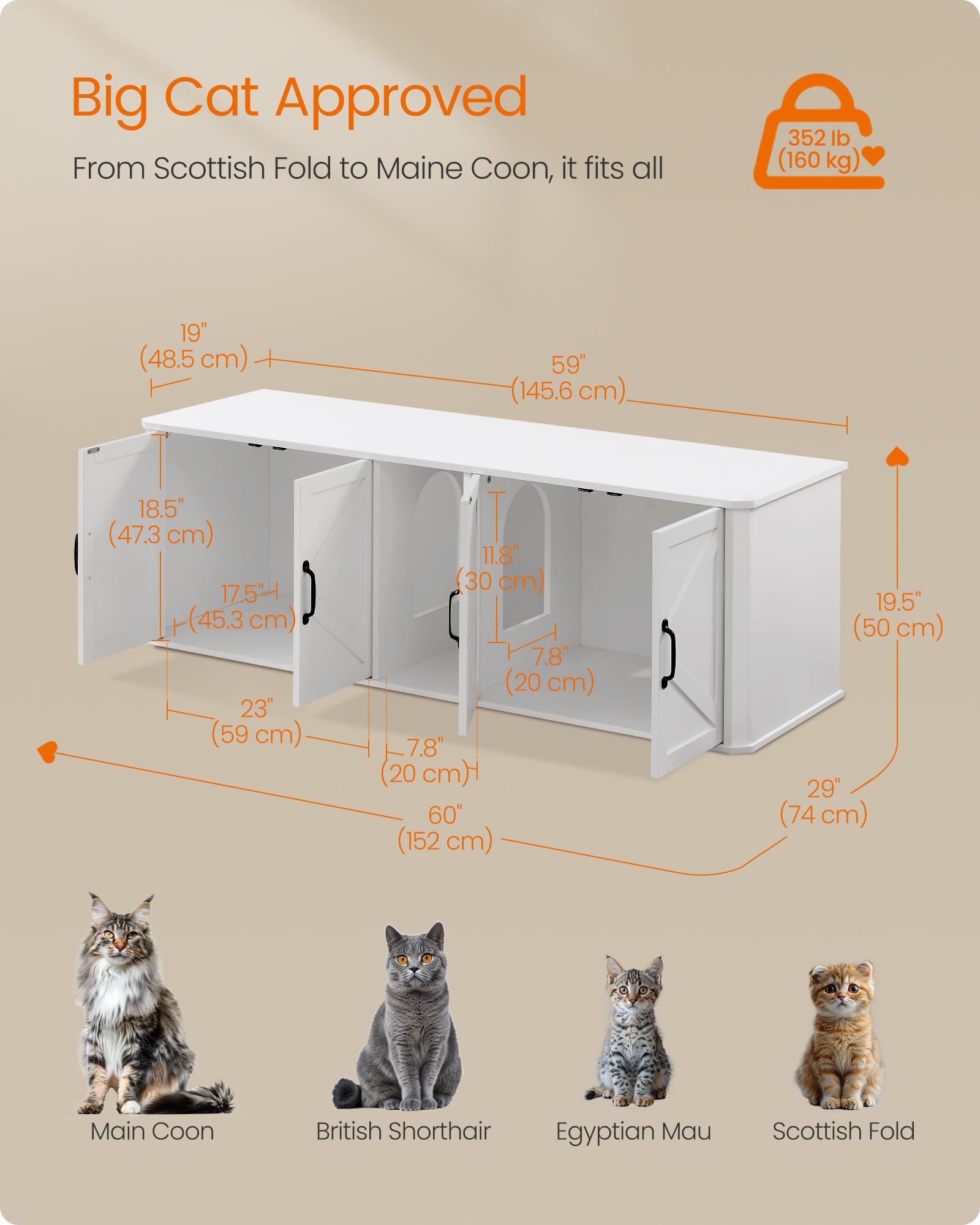 Feandrea Double Cat Litter Box Enclosure, Modern Litter Box Furniture Hidden For 2 Cats, Front Entry, Cat House, Side End Table,