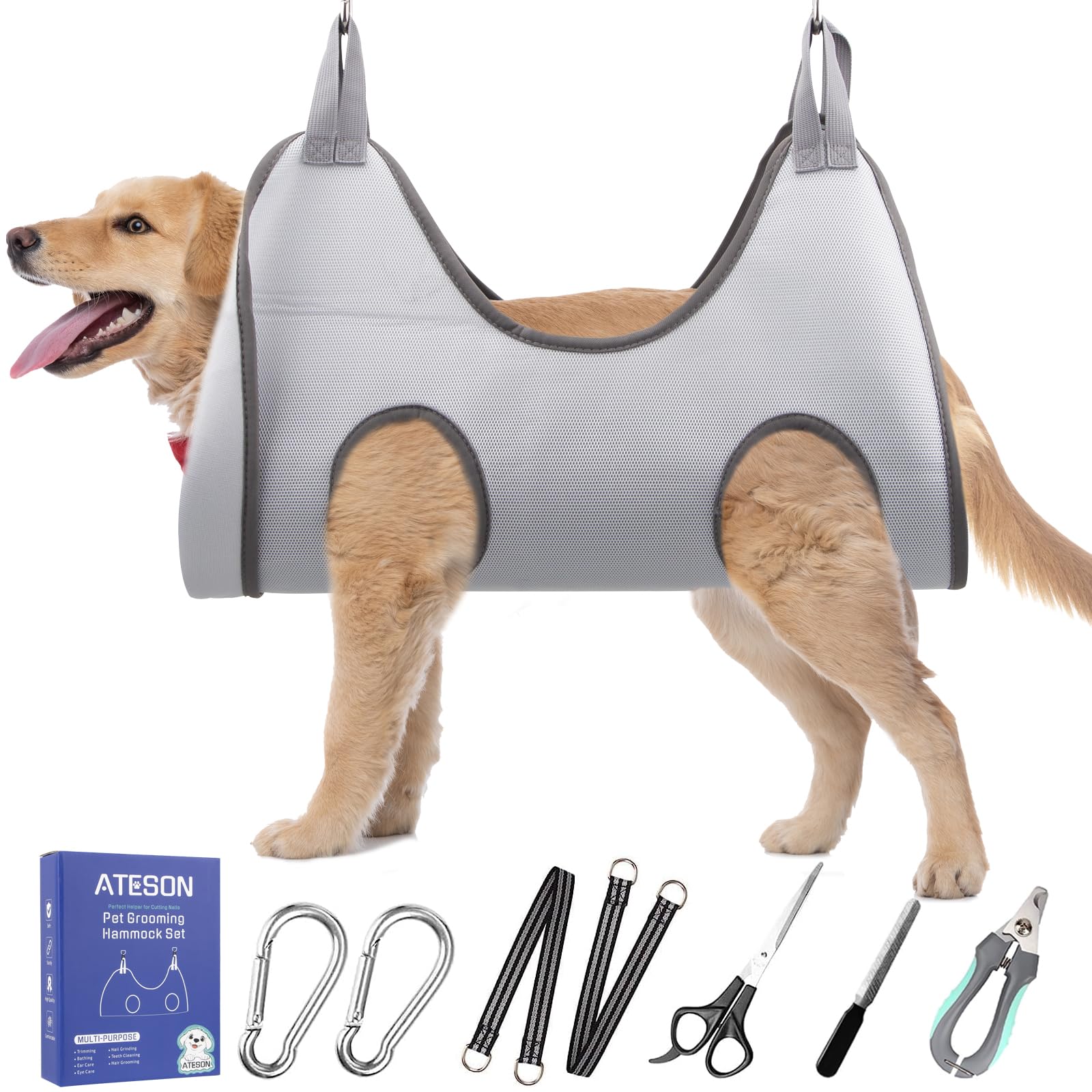 ATESON Pet Grooming Hammock Harness for Medium/Large Dogs Nail Trimming, Dog Sling for Cutting Nails, Dog Hanging Holder Hanger 