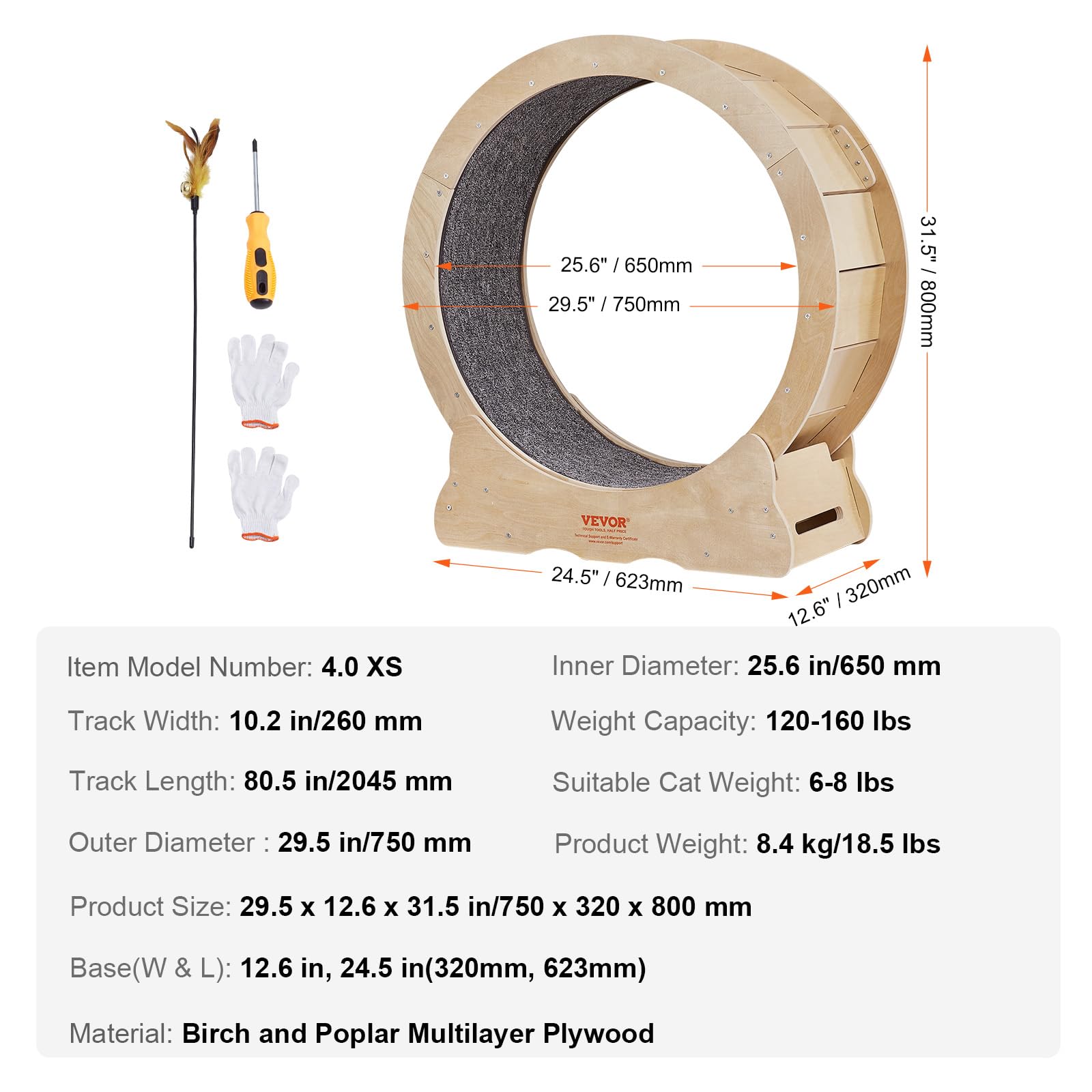 VEVOR Cat Exercise Wheel, Large Cat Treadmill Wheel for Indoor Cats, 29.5 inch Cat Running Wheel with Detachable Carpet and Cat