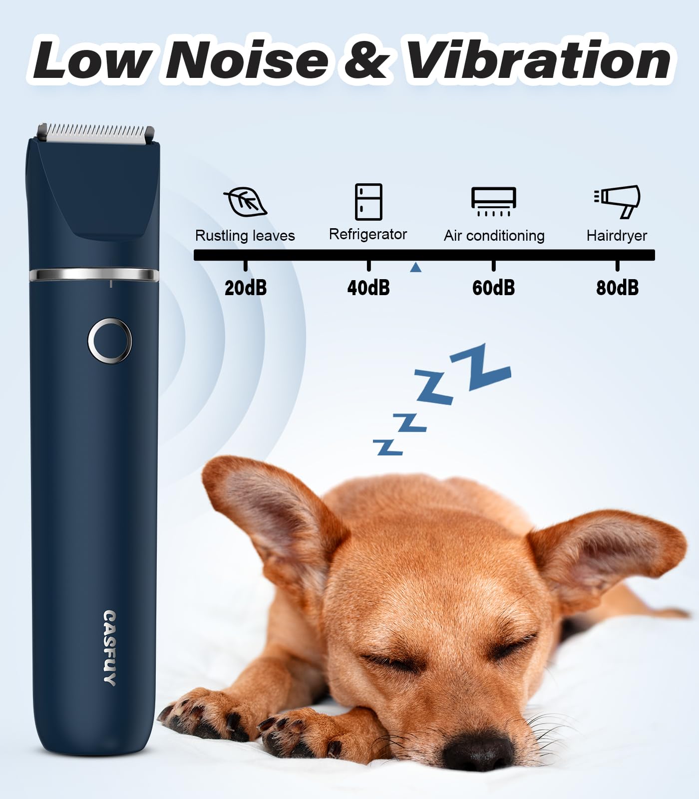 Casfuy Cordless Hair Trimmer, Low Noise Grooming Clipper for Dogs Cats & Small Pets, USB Rechargeable, Double Blades for Trimmin