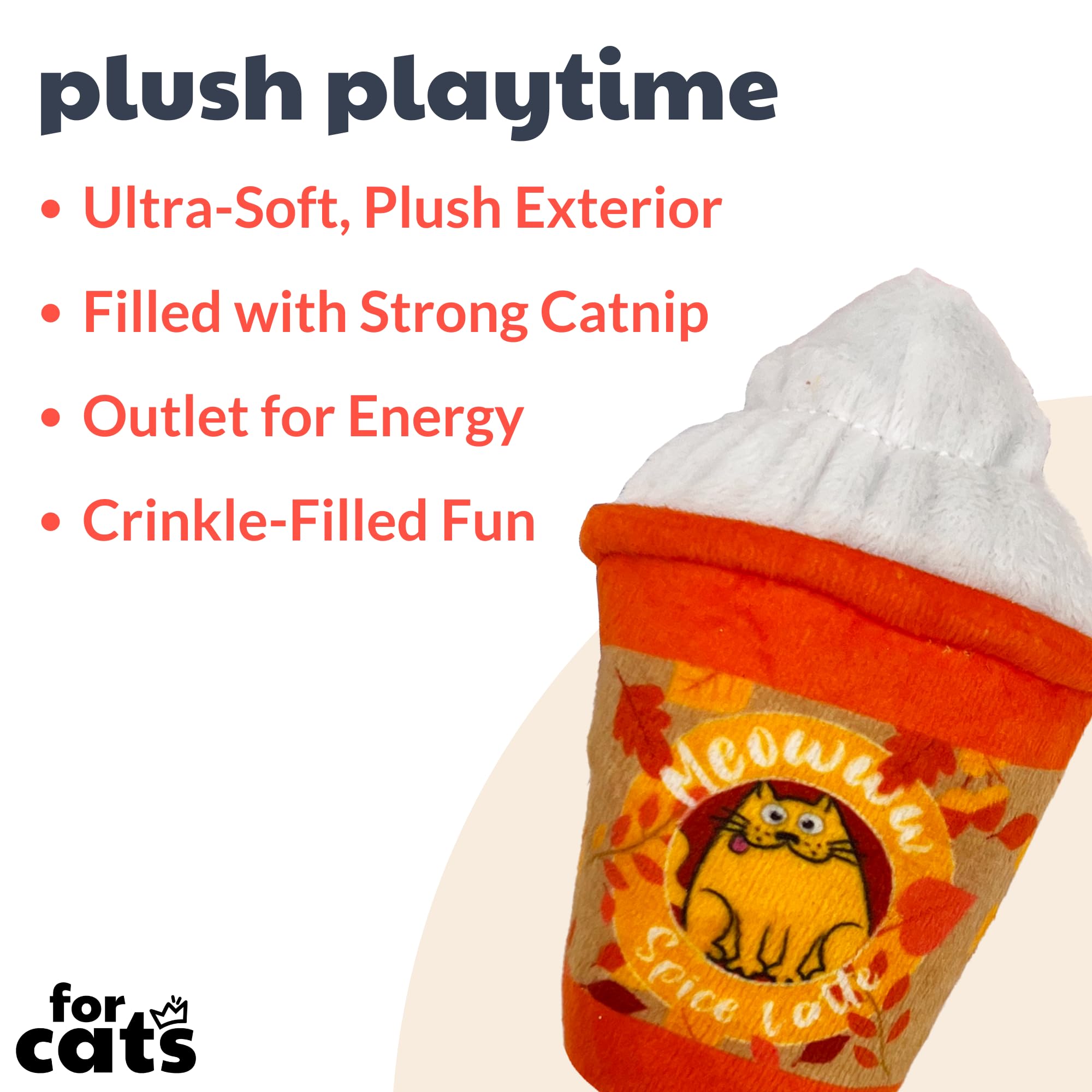 Huxley & Kent Meowww Spice Latte Plush Cat Toy | Fall Season Strong Catnip Filled | Interactive Kitten Toy With Crinkle | Kittyb