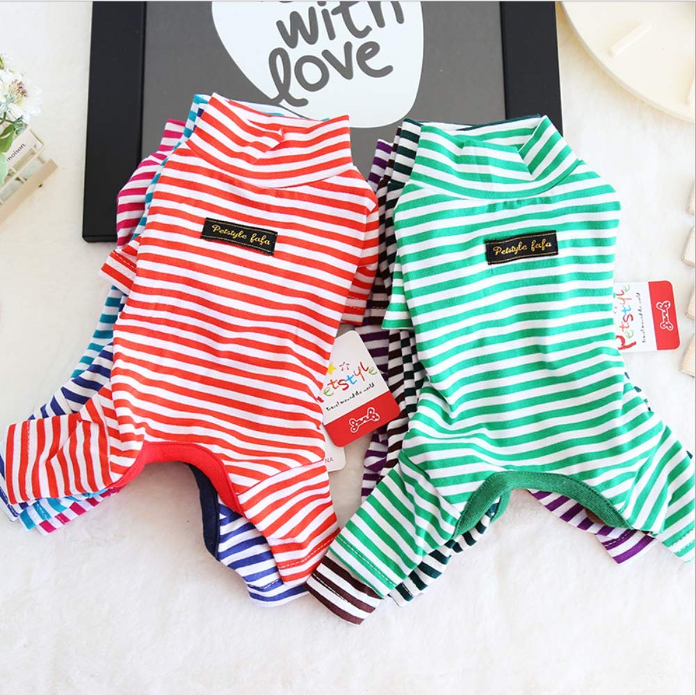 Hdwk&Hped Soft Cotton Dog Pajamas For All Seasons, Striped Pet Bottoming Jumpsuit For Small Dog Cat Puppy (#3, Striped Style - 2