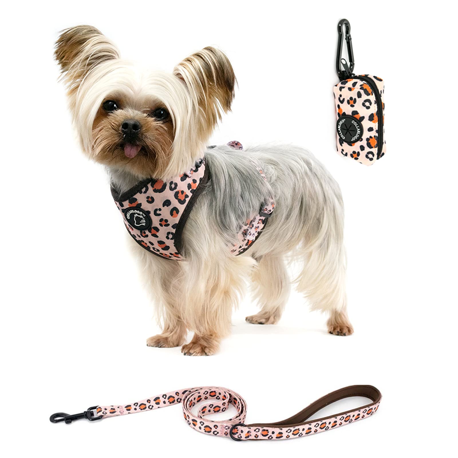 Coowone Dog Harness And Leash Set With Poop Bag Dispenser -Soft Mesh Adjustable And No Pull Dog Harness For Small Medium Large Dogs (L (Neck 14.5'-20'; Chest 18.5'-27'), Orangeleopard)