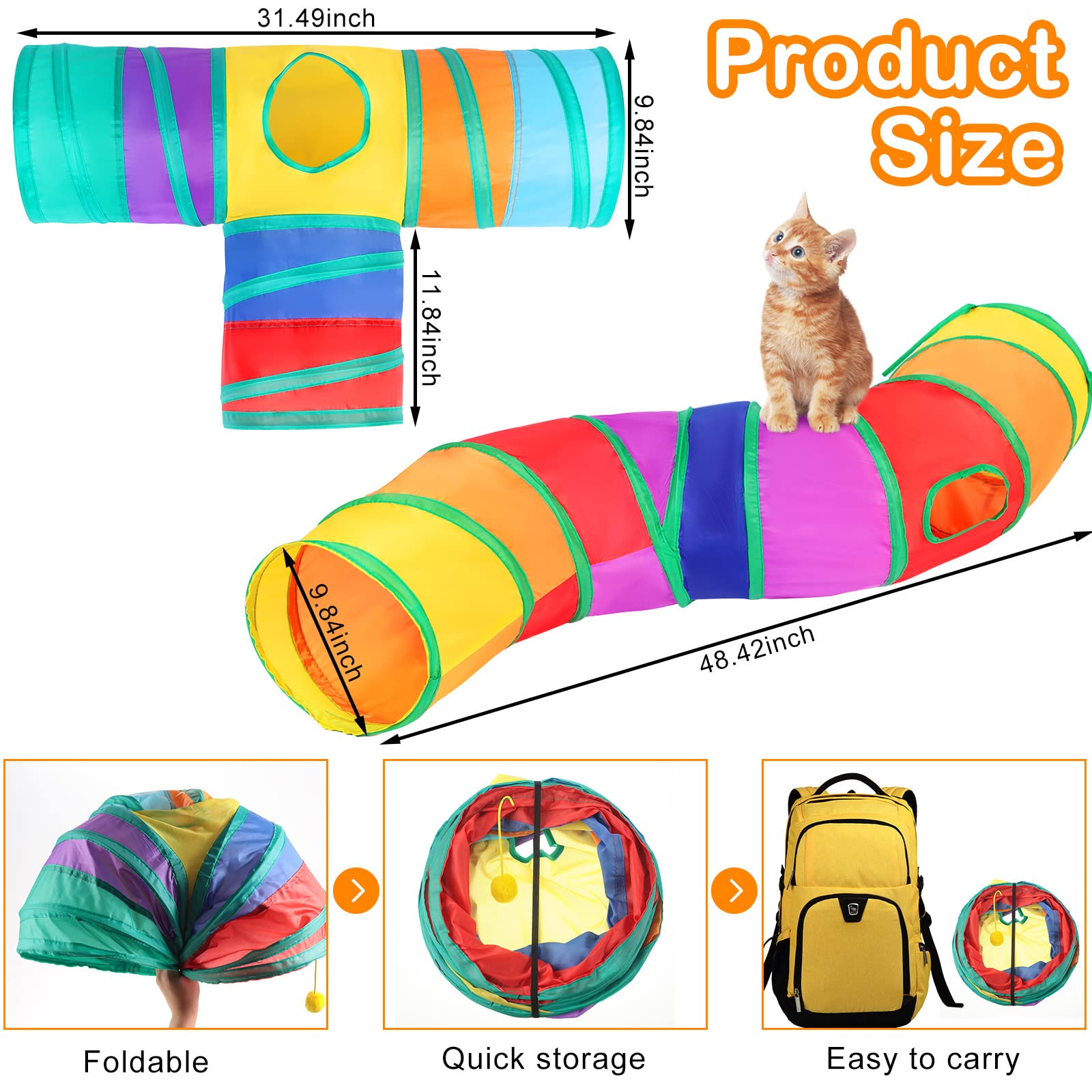 Wettarn 22 Pieces Cat Toys Set, With 2 Collapsible Tunnels For Indoor Cats And 20 Kitten Toys Tubes And Tunnels Interactive Feat