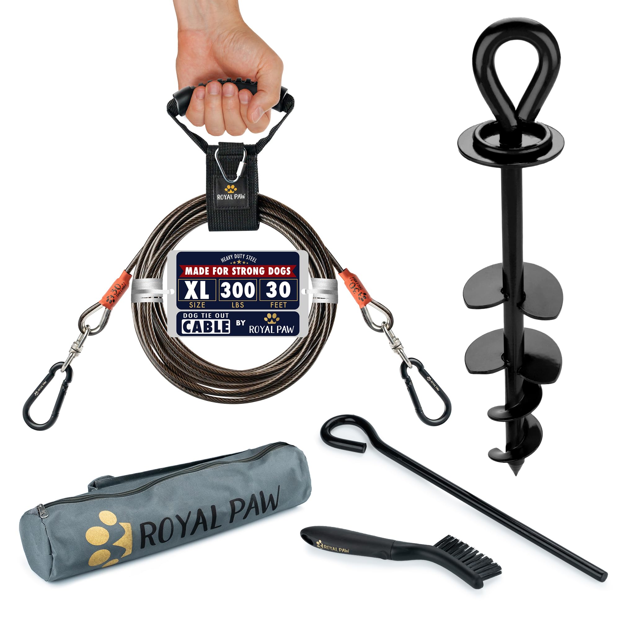 Royal Paw Dog Tie Out Cable And Stake 30Ft - For Large Dogs Up To 300 Lbs - Heavy Duty Tether And Dog Stake For Yard, Beach & Ca