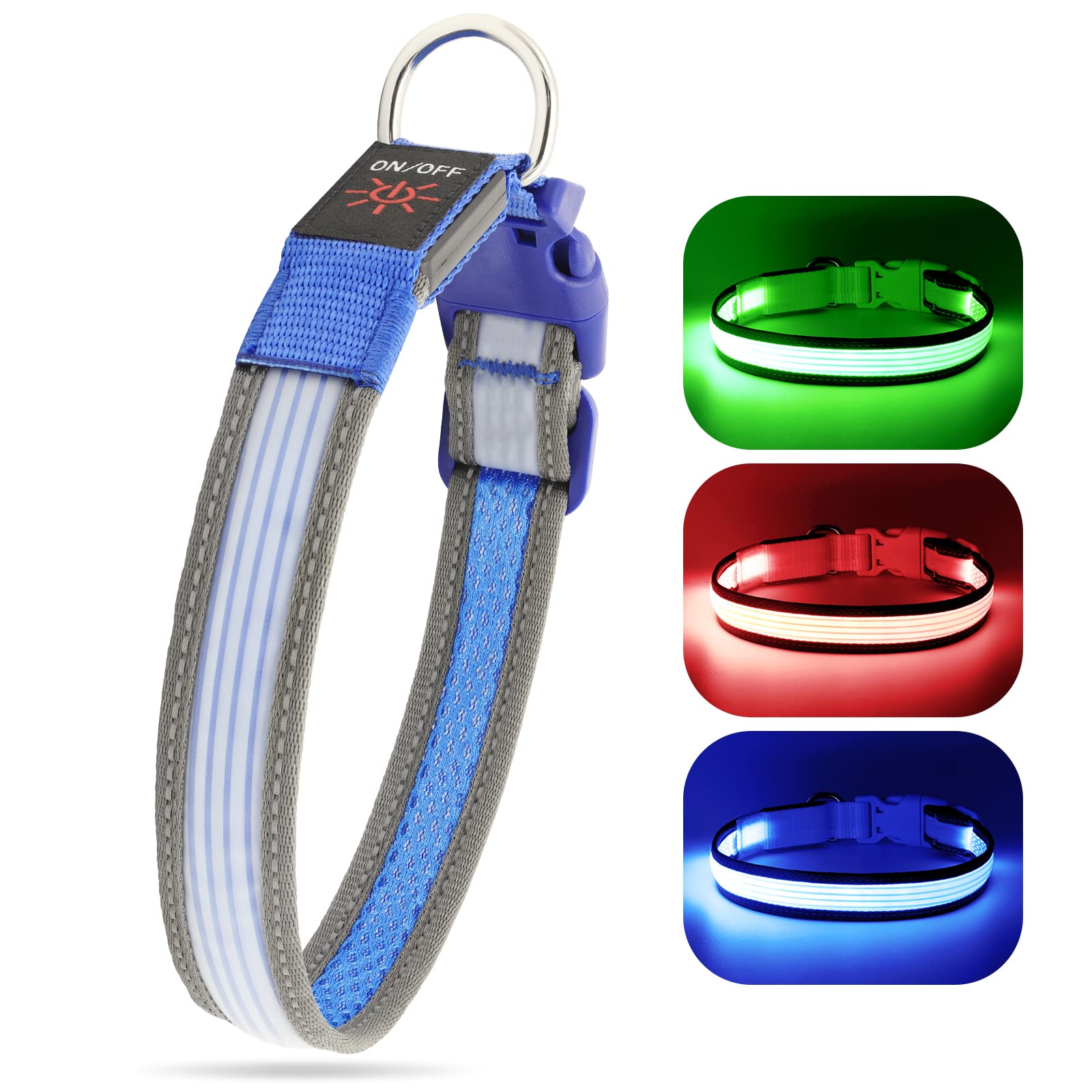 Yfbrite Full Adjustbale Led Dog Collar, Full Illuminated Light Up Dog Collars, Reflective Dog Collar Light Glowing In The Dark For All Dogs Safety (Medium, Blue-2)