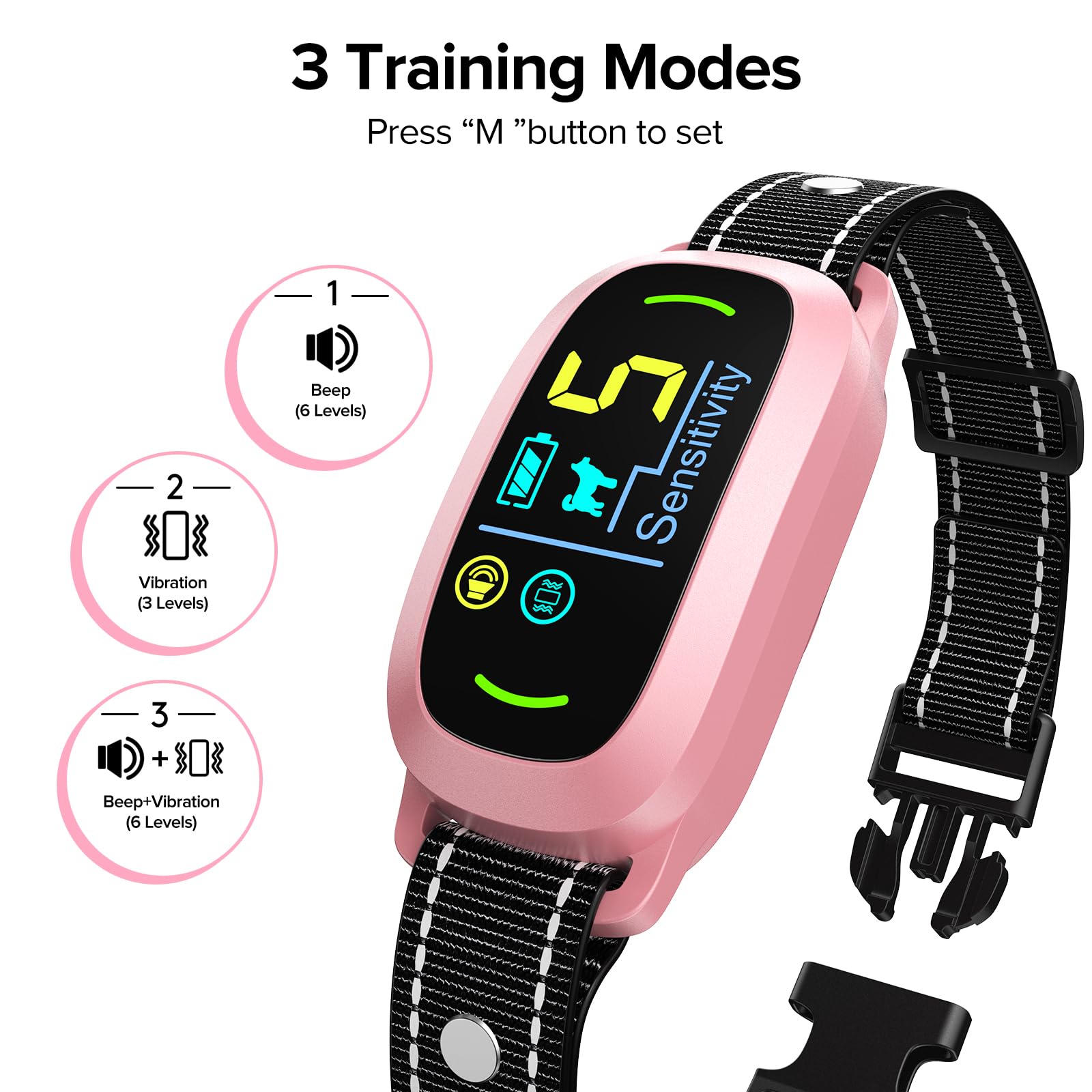 Fafafrog Dog Bark Collar, Rechargeable Smart Collar, Anti Barking Training Collar With 5 Adjustable Sensitivity Beep Vibration, Bark Collar For Large Medium Small Dogs (Pink)