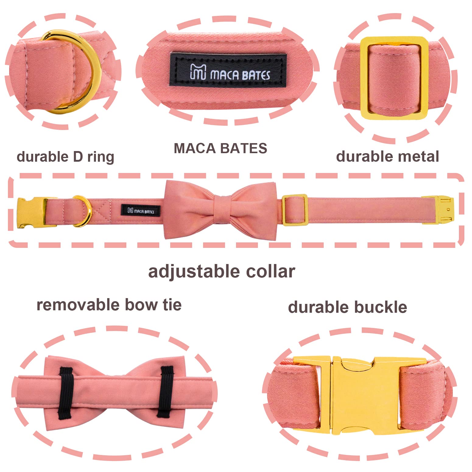Maca Bates Dog Collar With Bow Bowtie For Dogs Solid Colors Sailor Bow Tie Adjustable Breakaway Pink Collars Accessories Birthda