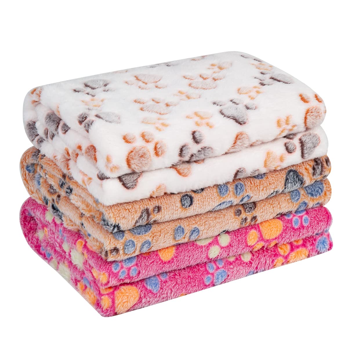 Pet Soft 1 Pack 3 Blankets Pet Blankets For Dogs - Fluffy Cats Dogs Blankets For Small Medium & Large Dogs, Cute Print Pet Throw Puppy Blankets Fleece (Paw, 3L)