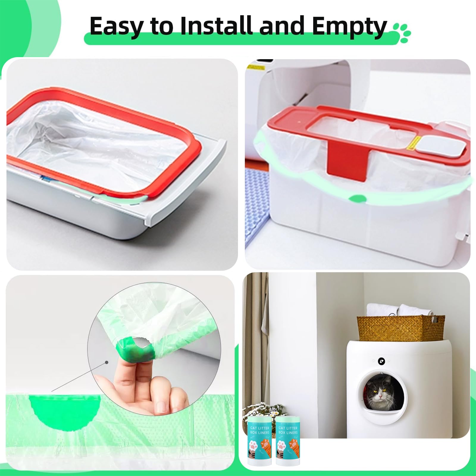 60 Count Self-Cleaning Litter Box Liner Bags For Pura X/Max, Pet Waste Trash Bags With Drawstring For Automatic Cat Litter Box -