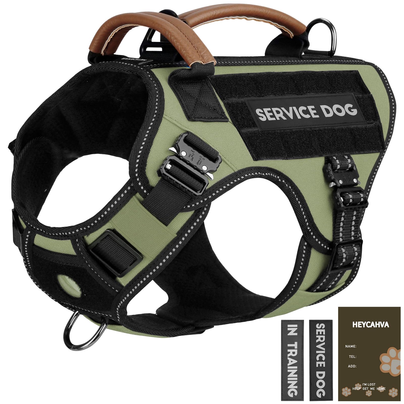 Service Dog Vest - HEYCAHVA Tactical Dog Harness Full Metal Buckles for Large Medium Dog Reflective No Pull Harnesses Vest with 