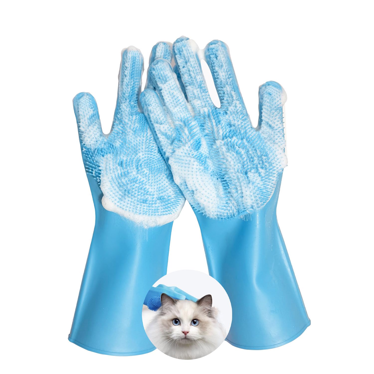 Anazzly Pet Grooming Gloves Bite-Resistant Pet Bathing Gloves with Anti-Slip Particles, Wet and Dry Use, Safe for All Ages. Grea