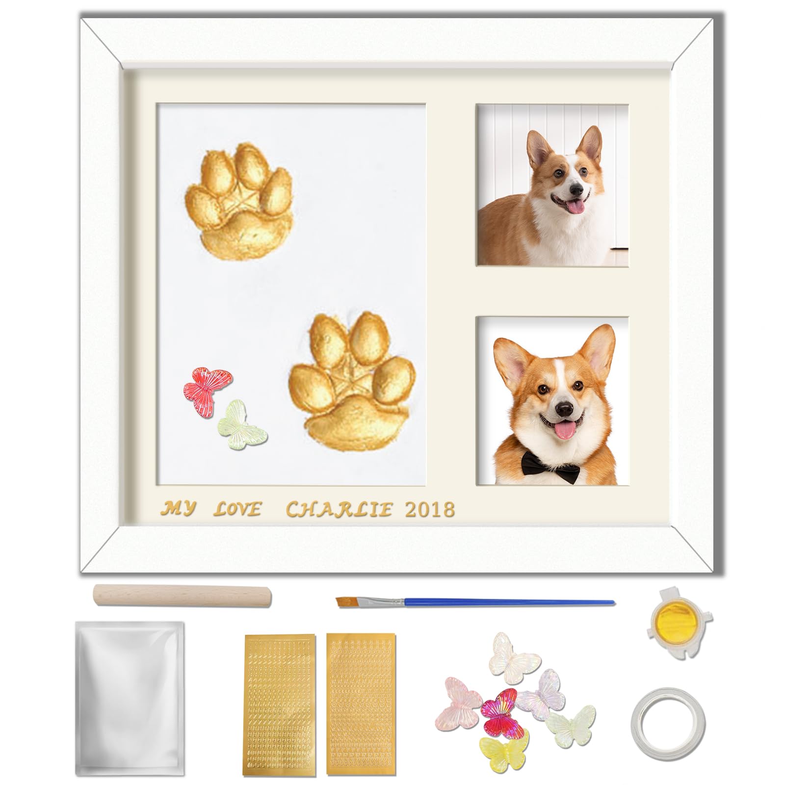 Dog Paw Print Kit, Pet Cat Paw Printing Impression Kit With Paint Dec, Soft Clay Footprint Kit Keepsake, Wooden Pawprint Ink Mem