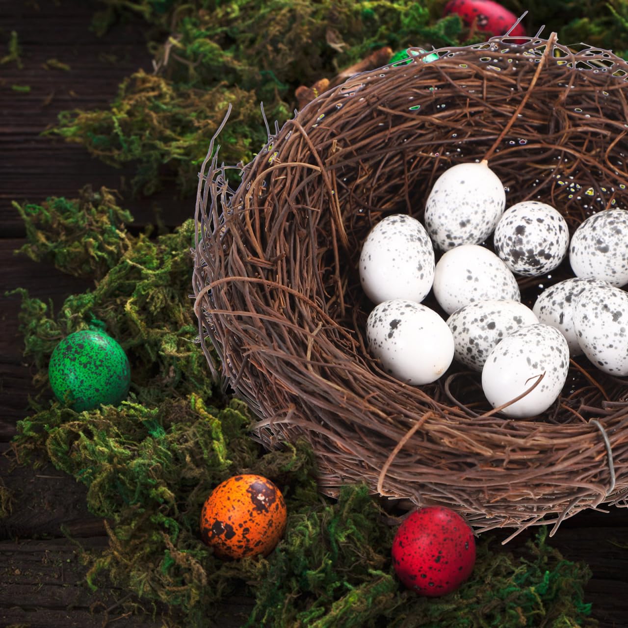 PRETYZOOM Easter Bird Nest Decoration Set - 2pcs Simulation Rattan Bird Nest with 10 Foam Eggs, DIY Craft Kit for Home Decor, Pa