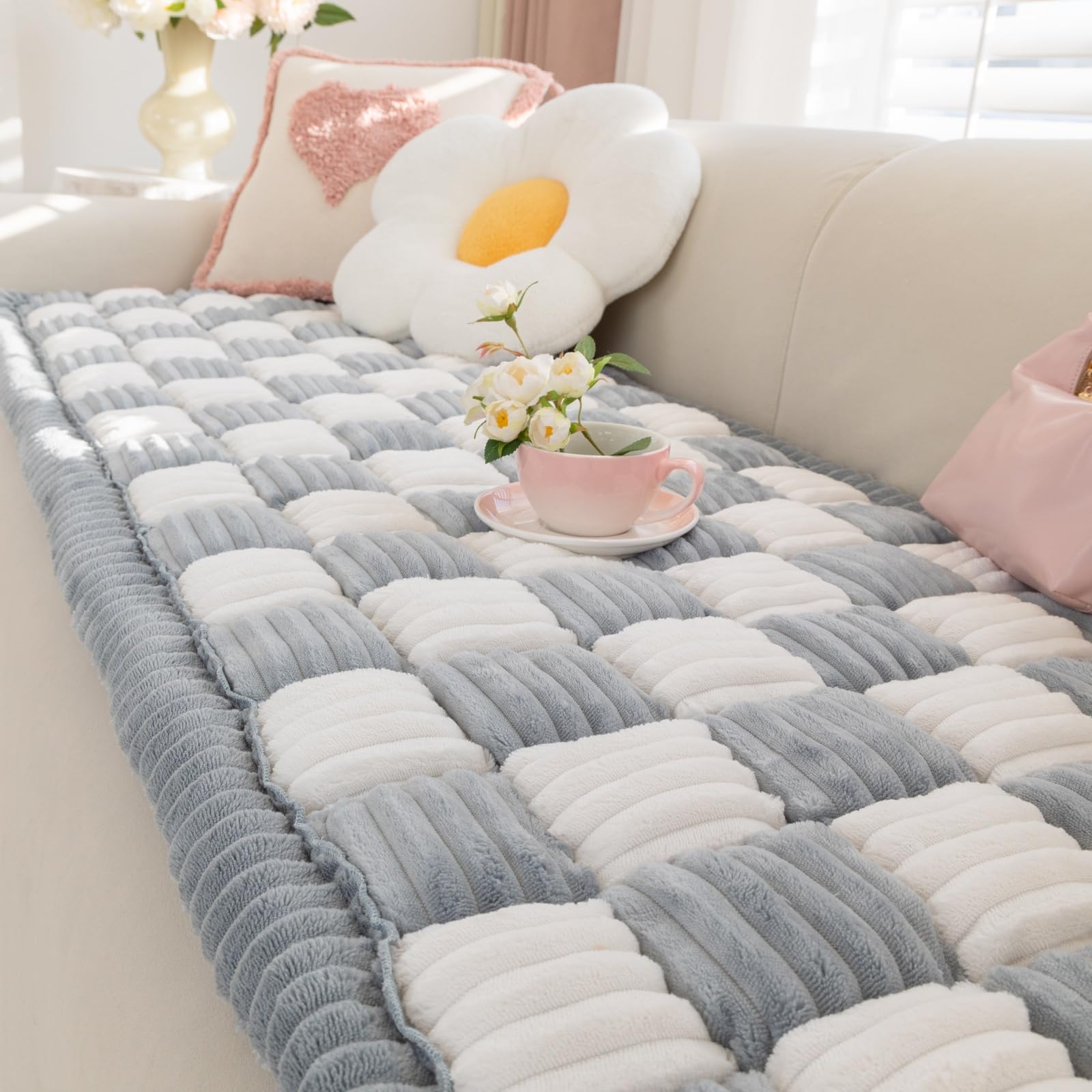 Ostepdecor Dog Couch Cover, Non Slip Sofa Covers Washable, Pet Couch Covers For Sofa, Couch Protector For Dogs Soft Fuzzy Dog Be