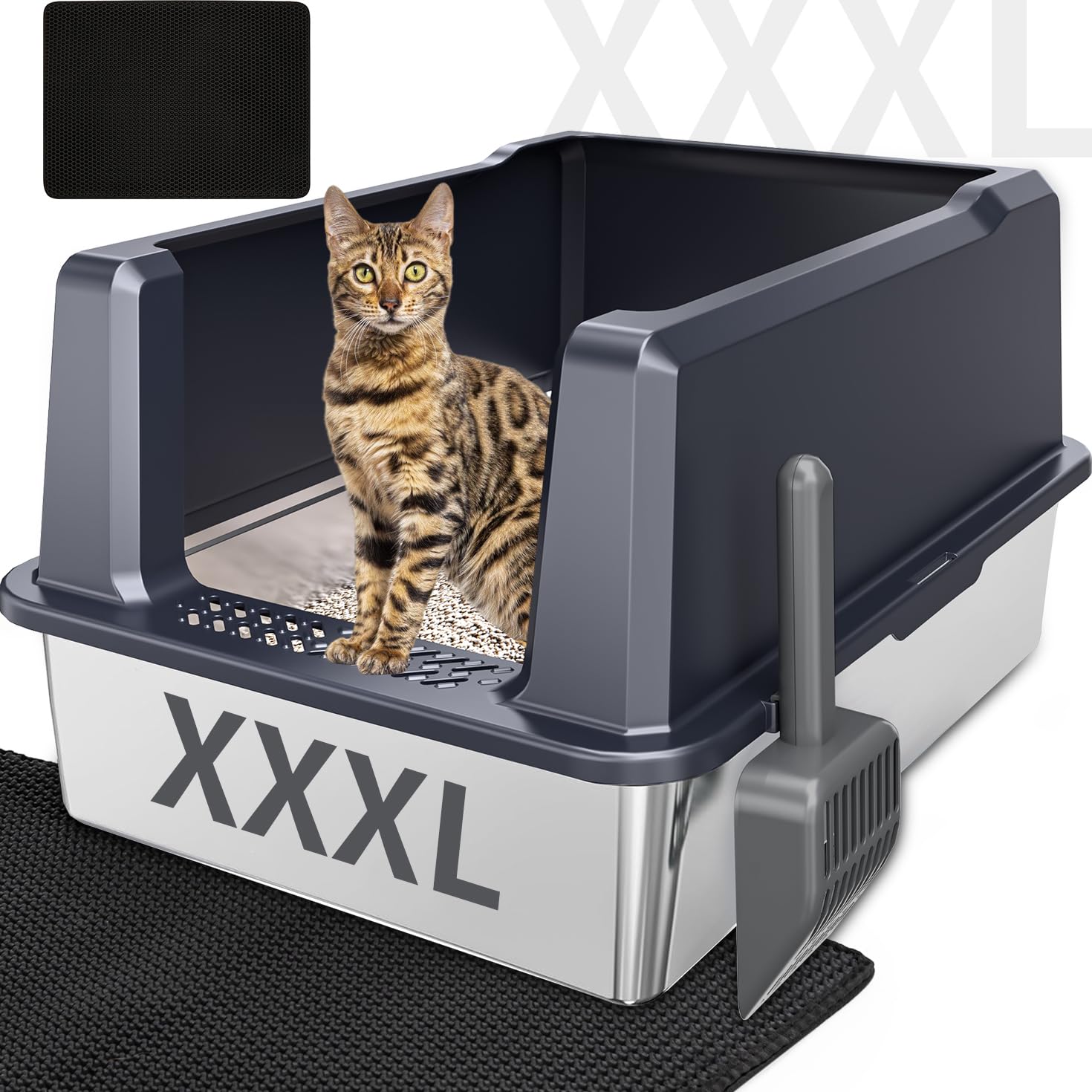 Xxxl Extra Large Stainless Steel Litter Box, 28'' L X 20'' W X 14'' H Super Large Stainless Steel Litter Box, Suitable For Large