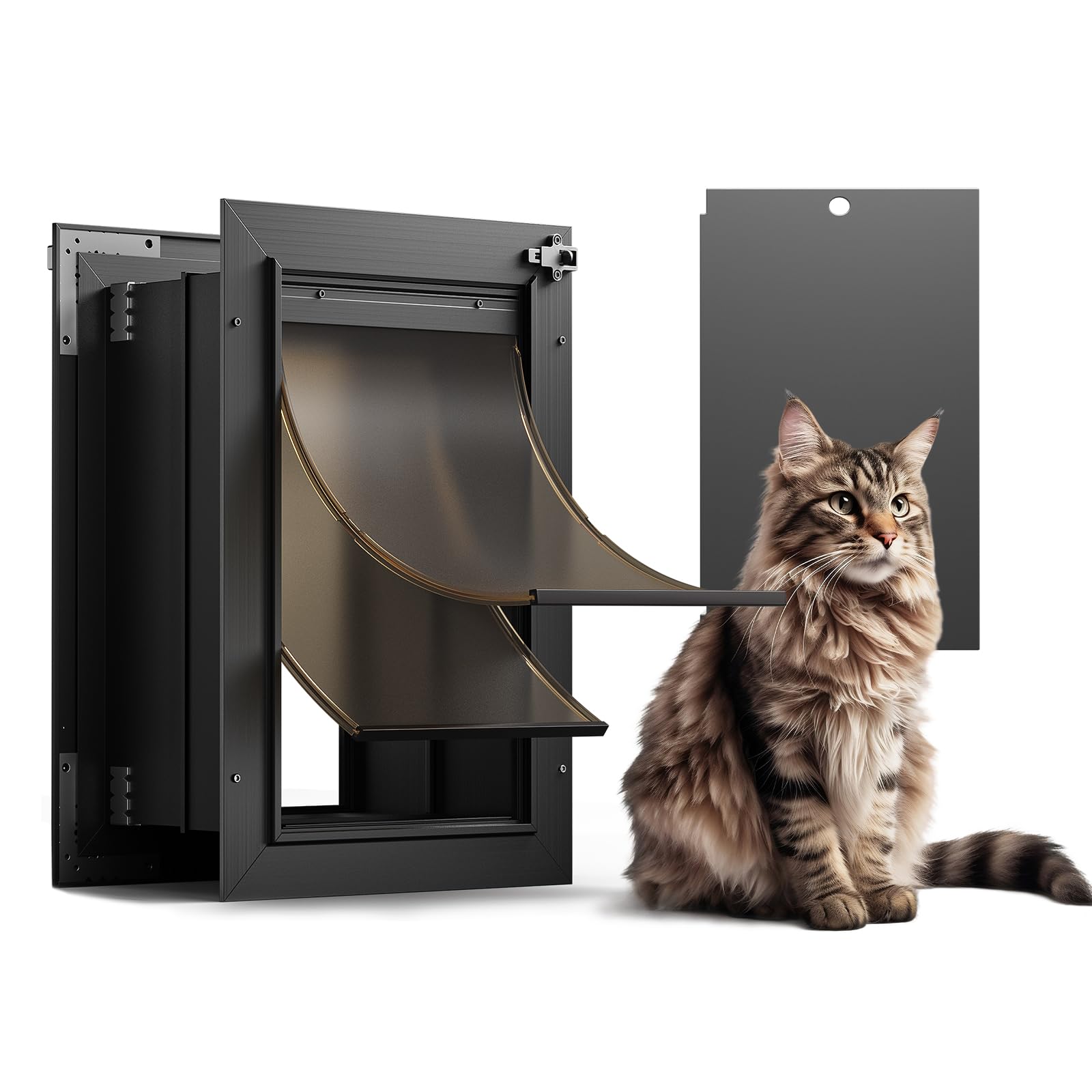 Cat Door For Wall, All Aluminum Doggy Doggie Pet Door Small Dog Door, With Closing Panel, 2 Magnetic Flaps Energy Efficient, Wid