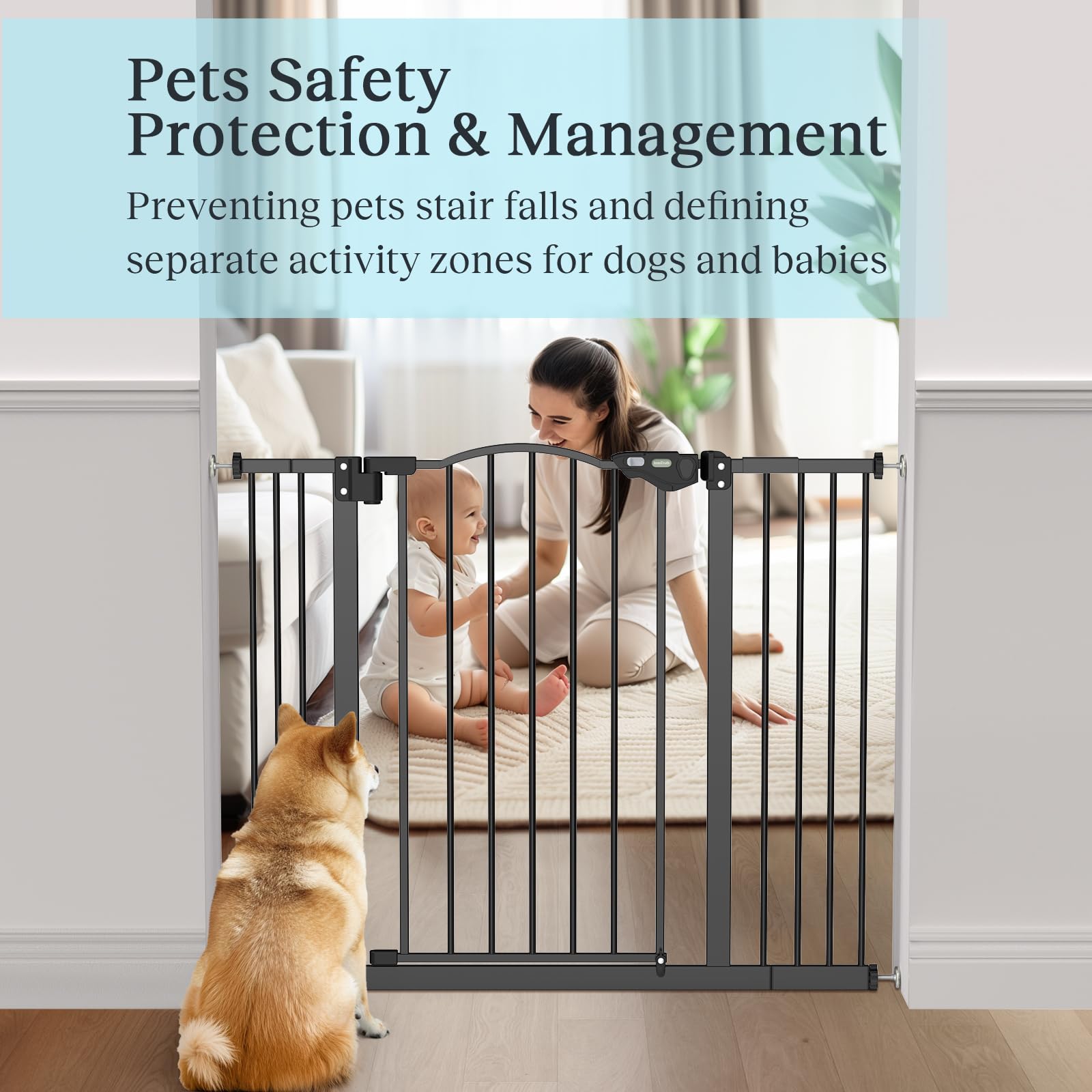 Innotruth 29-39.6” Baby Gate For Stairs & Doorways, 30' Tall Dog Gate For Pets, Dual-Lock Safety And One Hand Opening Design, Pet Gate For Hallways, Outdoors, Wall-Friendly Install, Pure Black