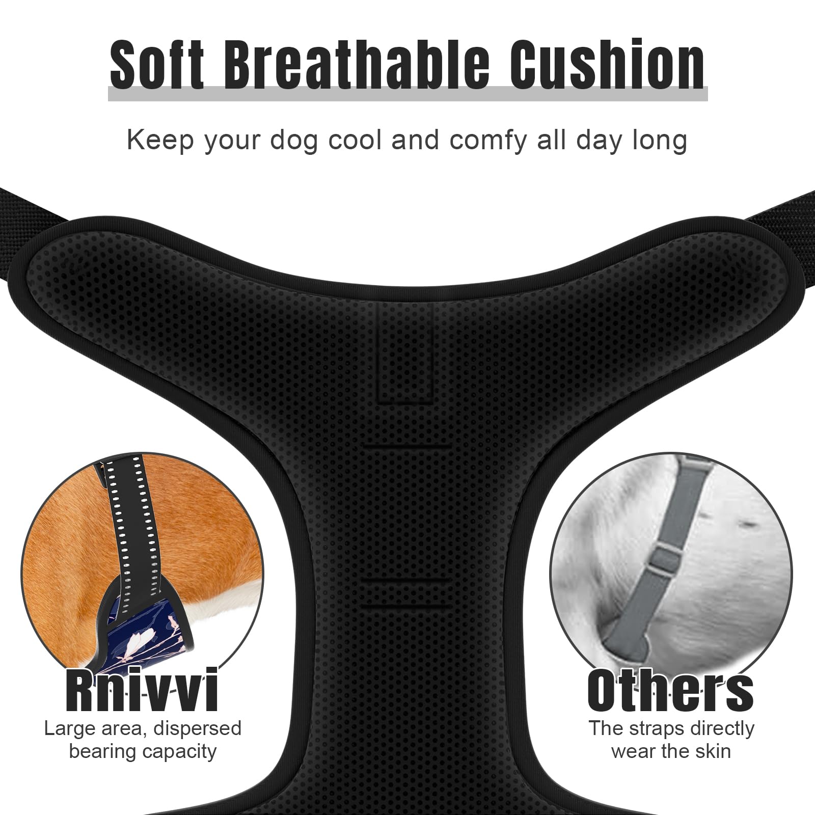 Rnivvi No Pull Dog Harness, Cute Flower Reflective Large Sized Puppy Harness, Adjustable Soft Padded Vest for Large Dogs, Heavy