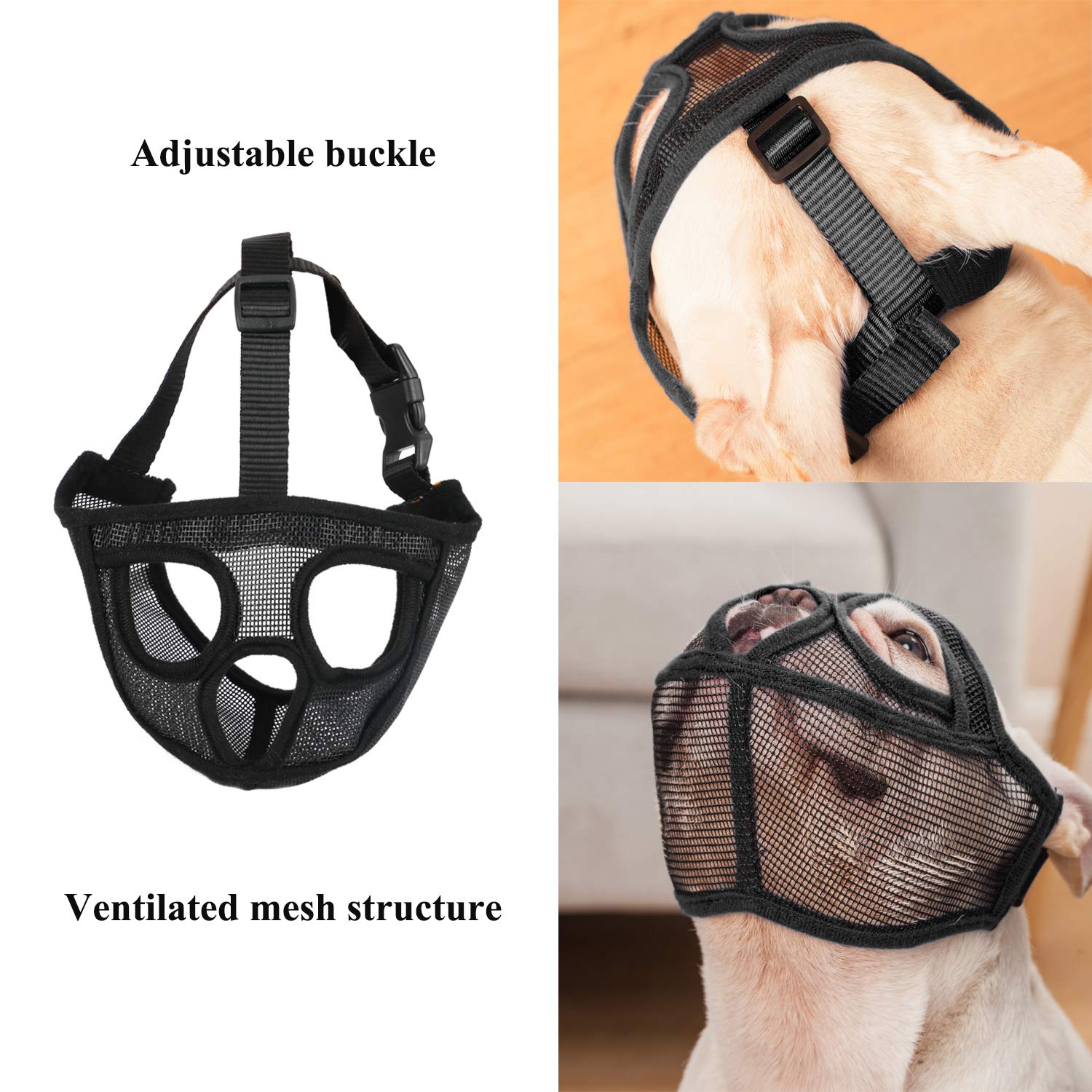 wintchuk Short Snout Dog Muzzle Bulldog Muzzle, Stop Dog for Biting Barking Chewing, Adjustable(L,Black)
