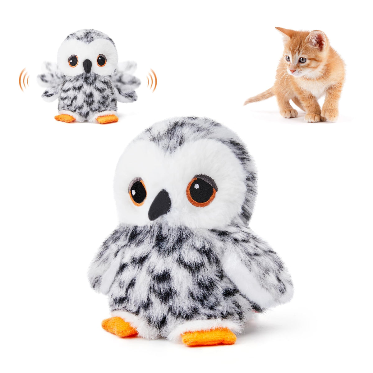 Potaroma Flapping Owl Cat Toys (No Flying), Lifelike Bird Chirp, Rechargeable Touch Activated Kitten Toy, Interactive Catnip Kicker Exercise Toys 4.0' For All Breeds