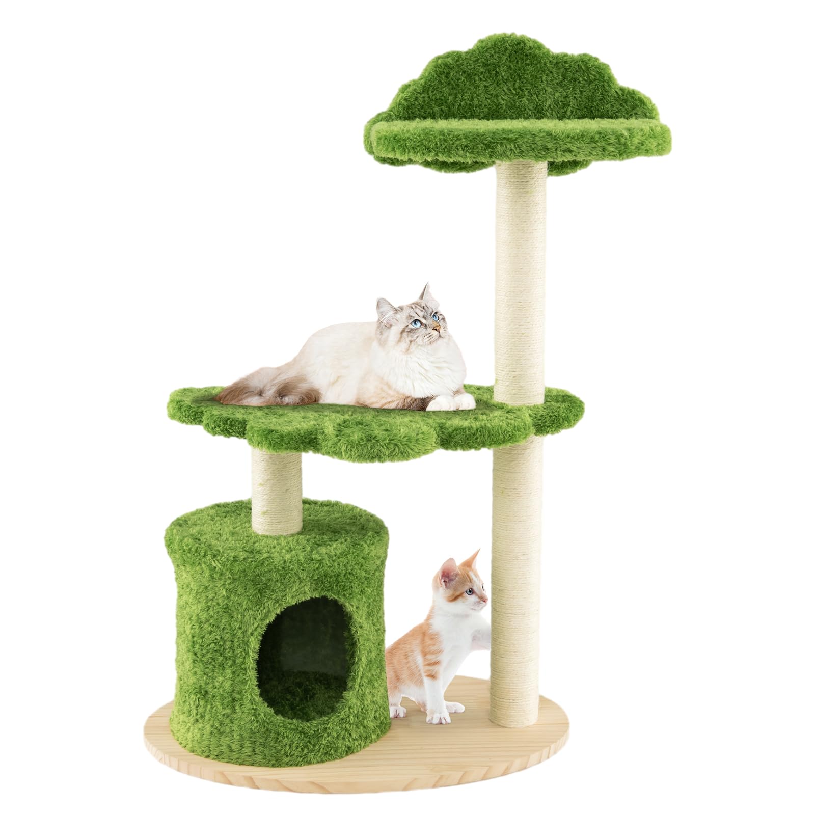 Tangkula Cat Tree Tower, Multi-Level Modern Wood Cat Tower With Sisal Scratching Posts, Top Perch, Solid Wood Base, Cute Cat Con
