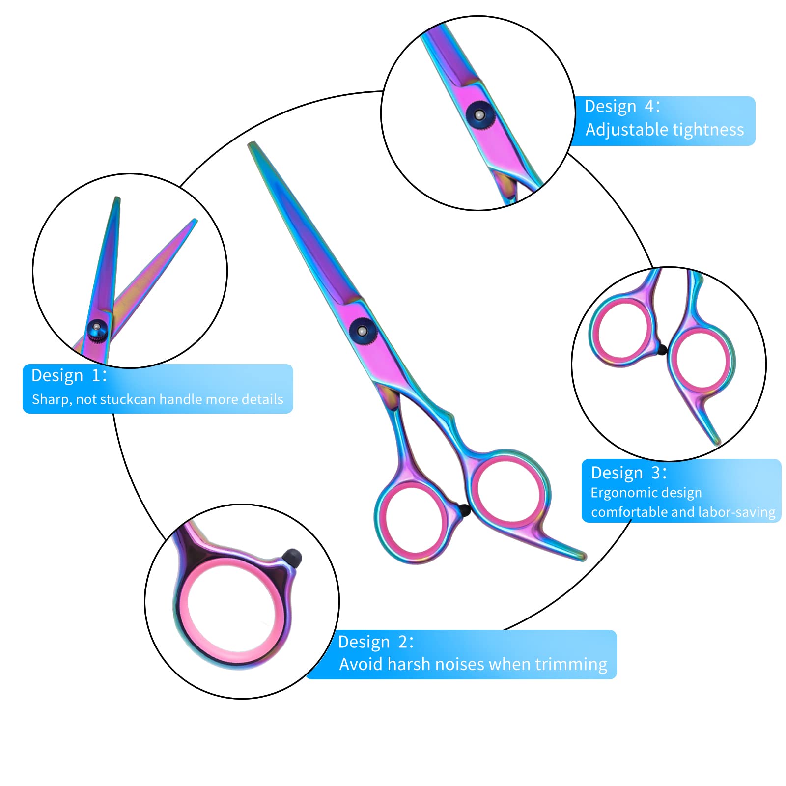 Dog Grooming Scissors Colorful Pet Trimming Scissors Set Professional Grooming Barber Scissors Kit 7 Inch Stainless Steel Shears For Grooming And Hair Cutting