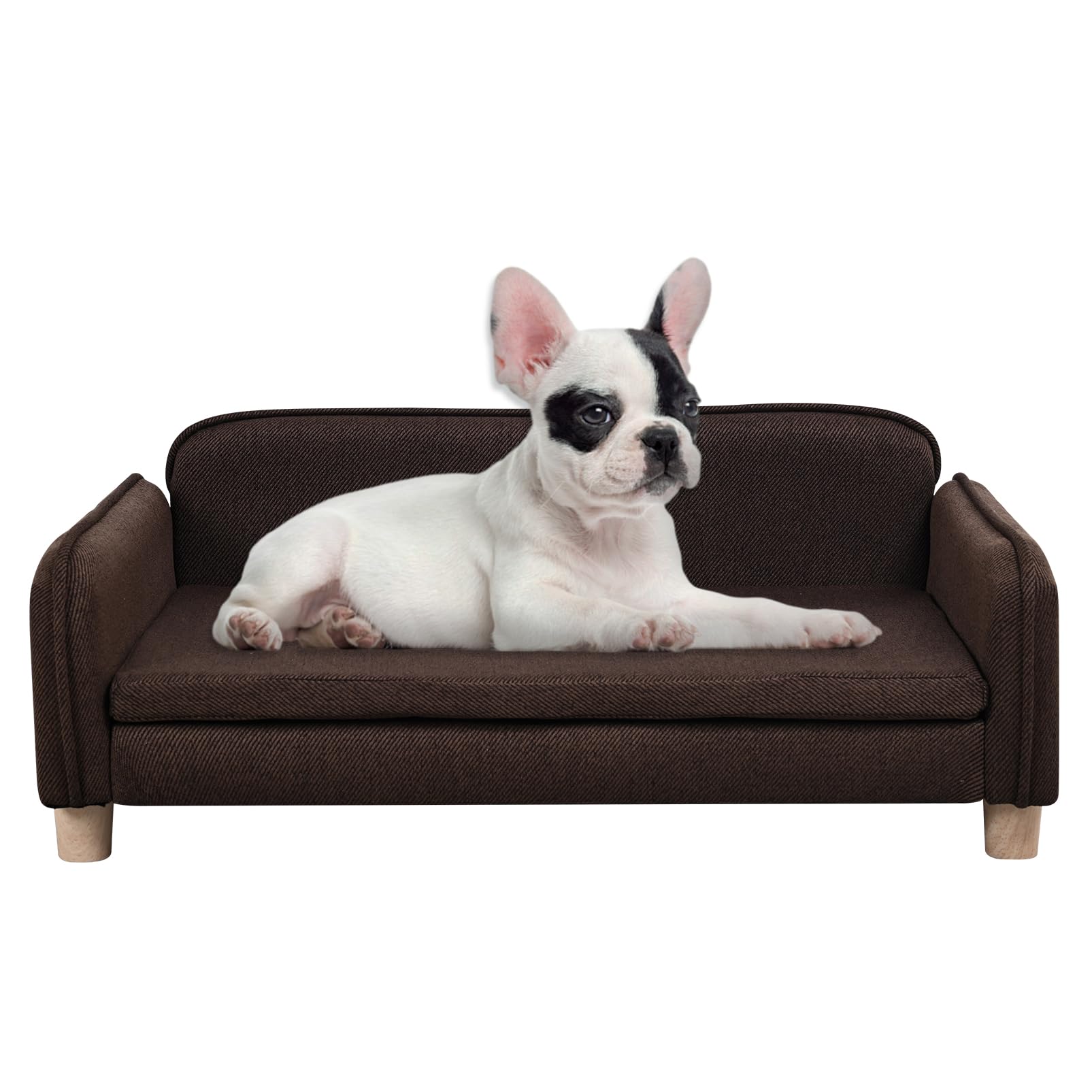 Big Sized Dog Bed -Wooden Frame Pet Sofa Couch, Washable Cushion Cat Couch, Linen Fabric Dog Sofa and Chair for Medium Pet Rest.