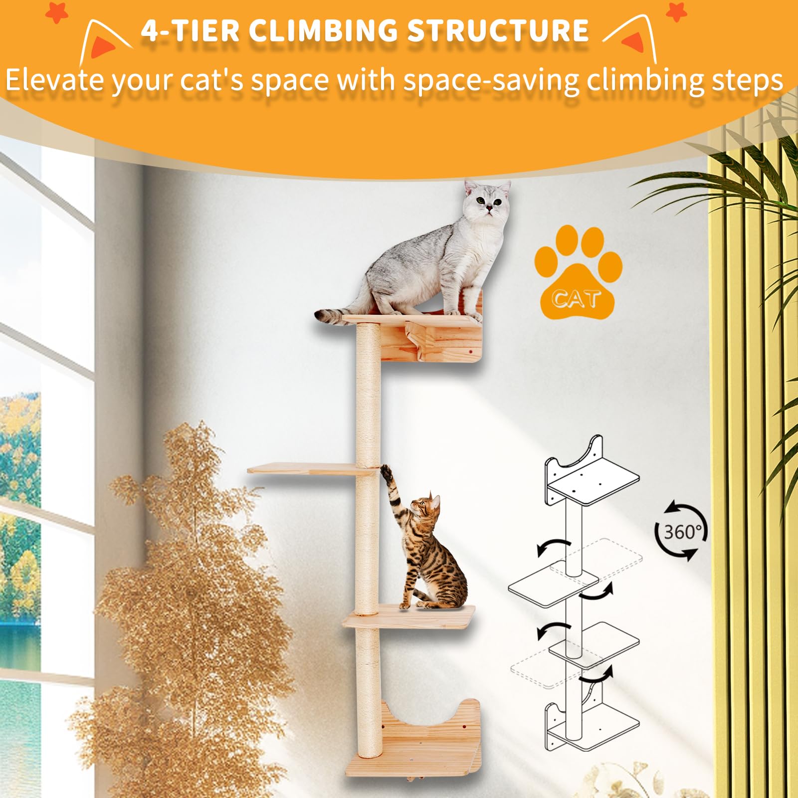 Cat Shelves For Wall, Climbing Shelves Wall-Mounted Furniture Set, Shelf With 1 House, 1 Bridge Ladder, 3 Scratching Posts And 5