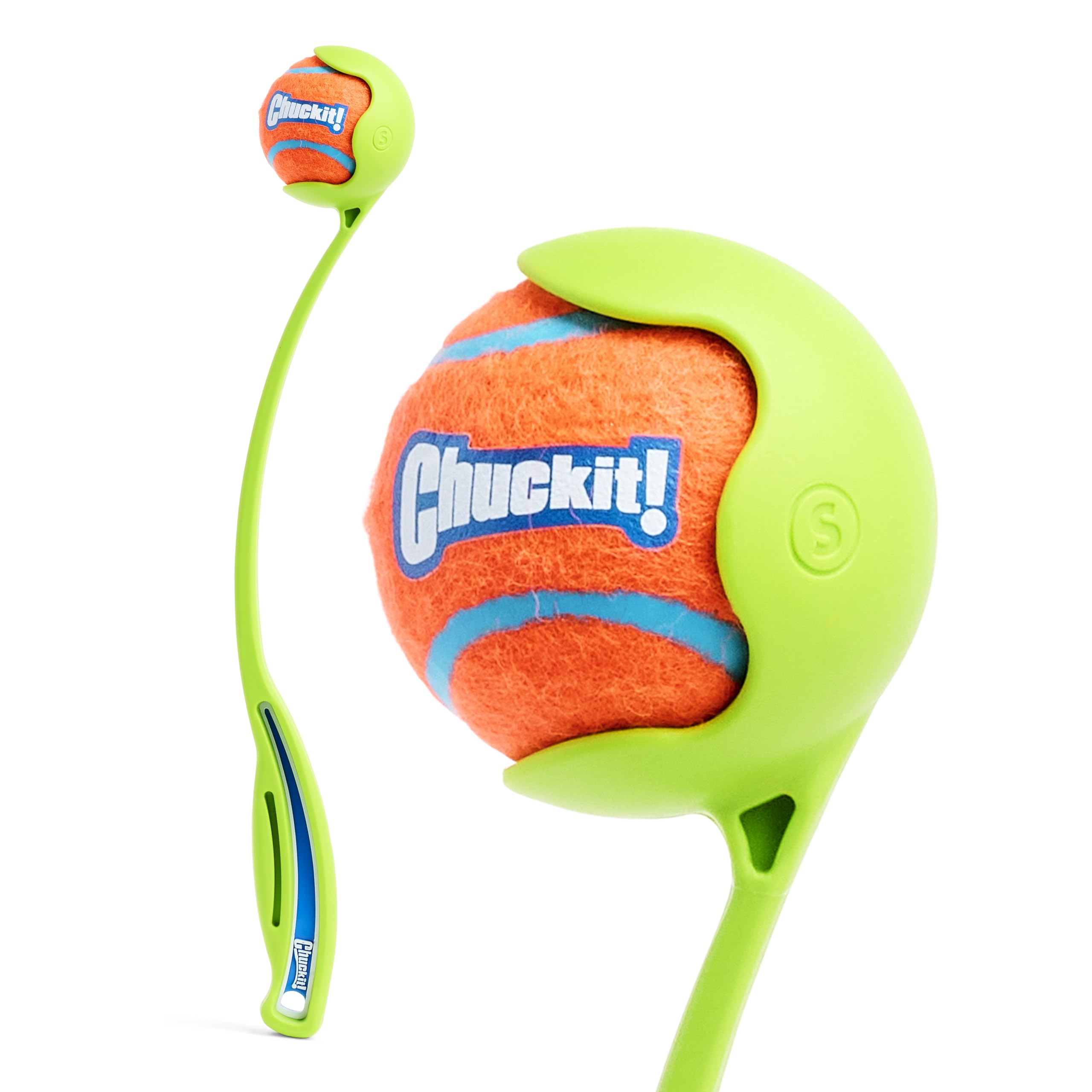 Chuckit! Sport 14S Dog Ball Launcher - Includes A 2-Inch Diameter Small Ball For Dogs 0-20 Pounds - Manual Tennis Ball Thrower With A Slim Handle - 14-Inch Length Chucker