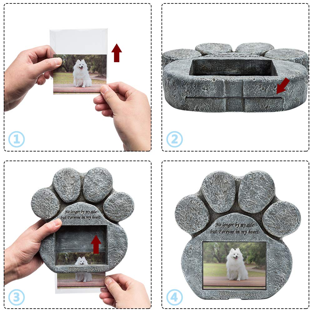 Expawlorer Pet Memorial Gifts - Pawprint Dog Memorial Gifts For Loss Of Dog With Personalized Picture Frame, Pet Headstone Grave Markers With Sympathy Poem Remembrance Tombstone In Lawn Backyard