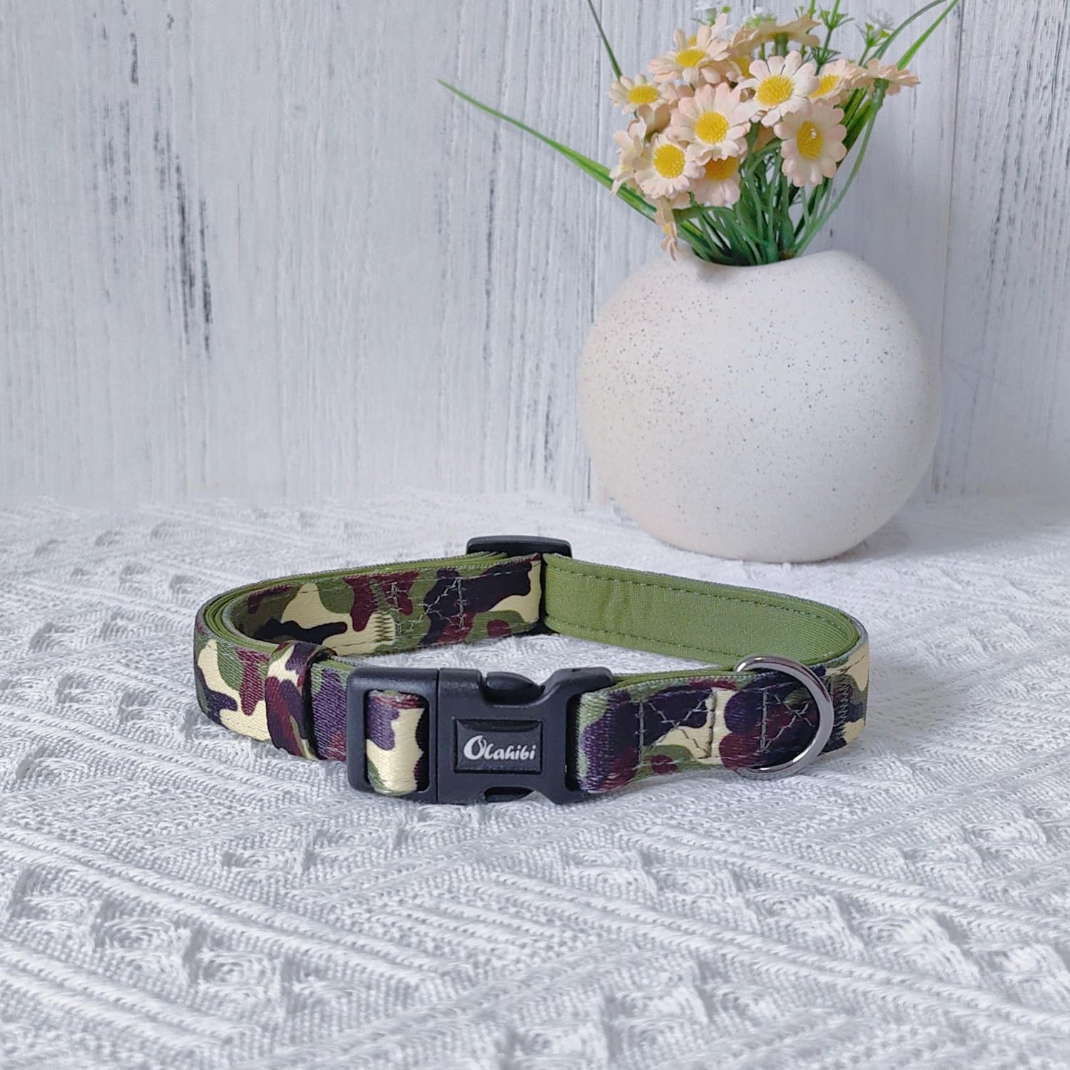 Olahibi Neoprene Padded Dog Collar, Soft And Comfortable, Camouflage Pattern, For Medium Dogs.(Medium, Green Camouflage)
