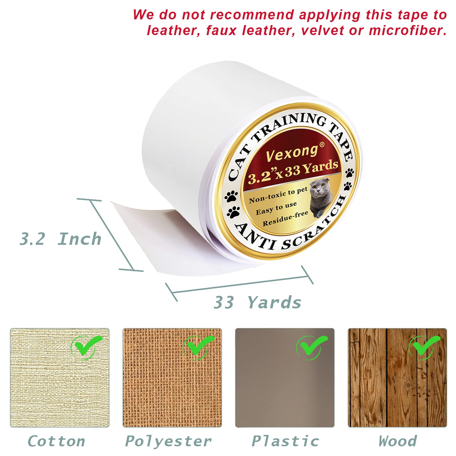 Vexong Anti Cat Scratch Furniture Protector,3.2 '' X33 Yards Furniture Protector From Cats, Transparent Pet Training Tape, Anti
