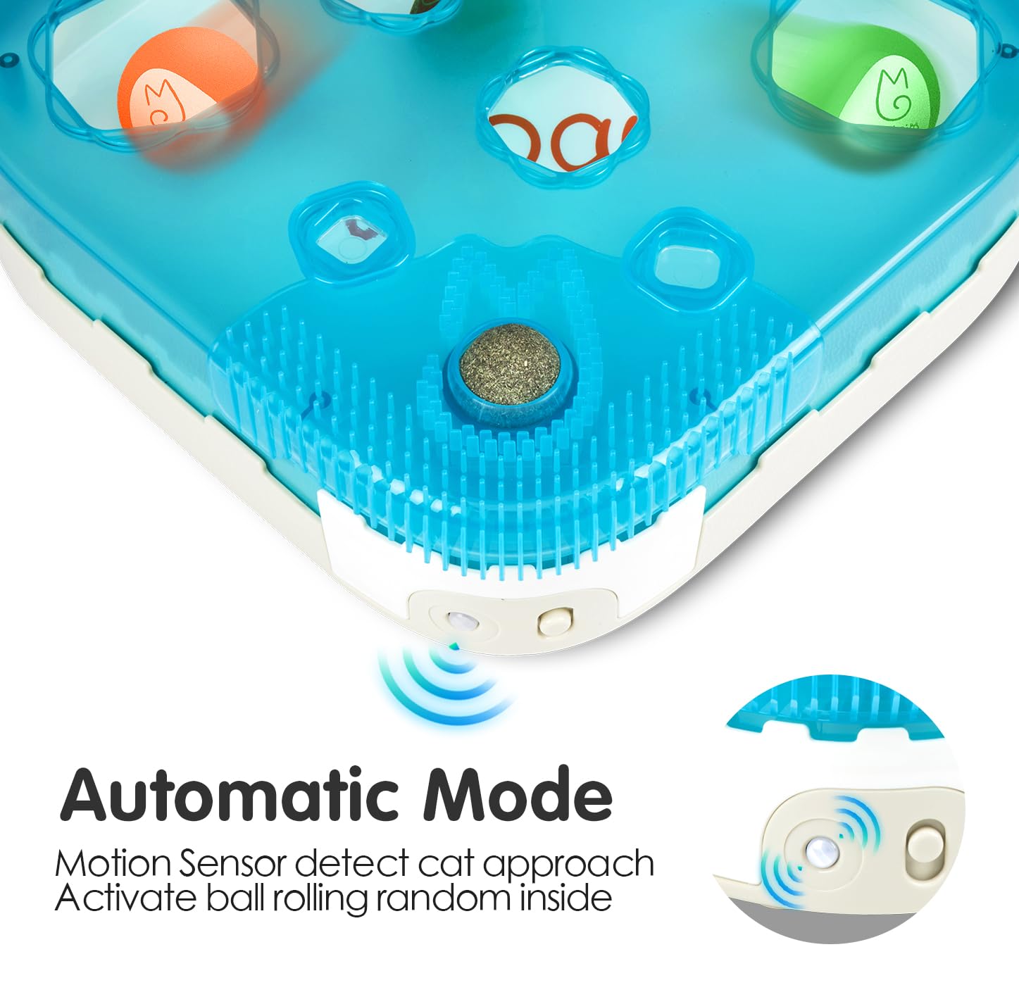 Migipaws 7-in-1 Interactive Cat Toy Motion Activated Indoor Playset with Automatic Pop Bounce Cat Ball, Feather Palm Tree Wand,