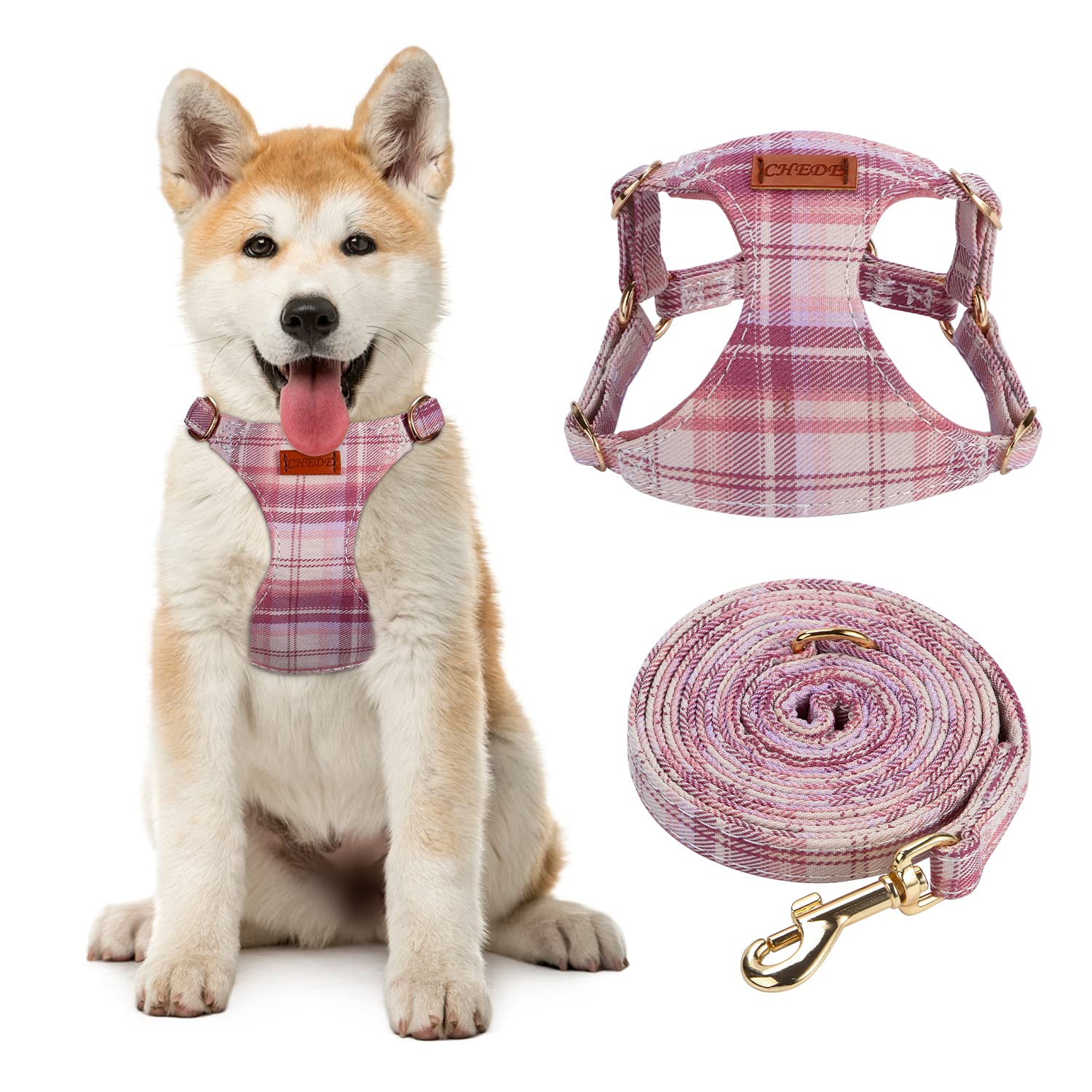 CHEDE No Pull Plain Pattern Dog Harness- Lightweight and Soft Dog Harness, Adjustable Small Dog Harness and Leash Set, with Dog 