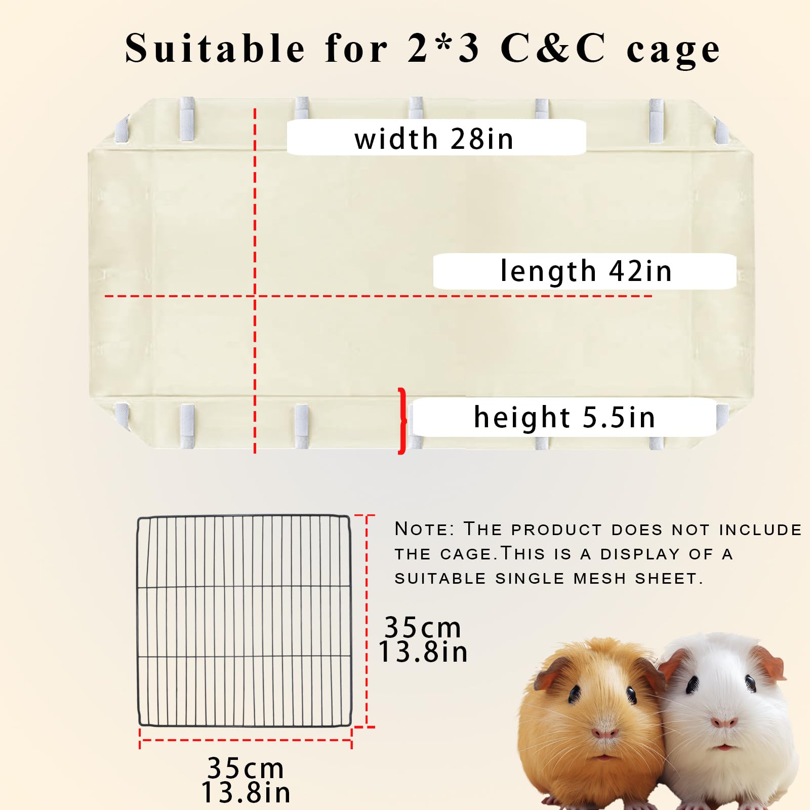 Fulue Guinea Pig Waterproof Cage Liner C&C 2X3,Guinea Pig Cage Canvas Bottom Replacement 42X28 Beige (C&C 2X3)