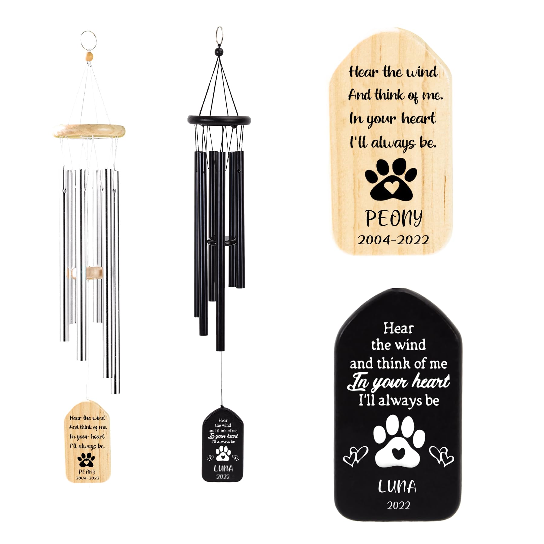 Munidow Personalized Pet Memorial Wind Chime, Custom Dog Cat Name Birthday, Loss Of Dog Sympathy Reminder Gifts, Customized Thou