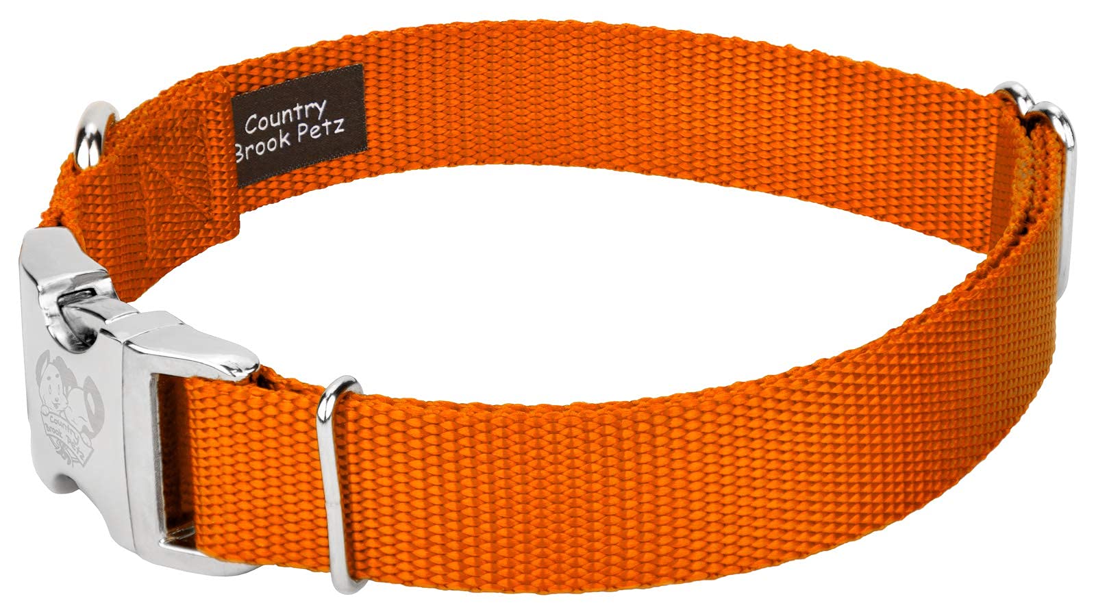 Country Brook Design - Vibrant 30+ Color Selection - Premium Nylon Dog Collar With Metal Buckle (Small, 3/4 Inch, Orange)