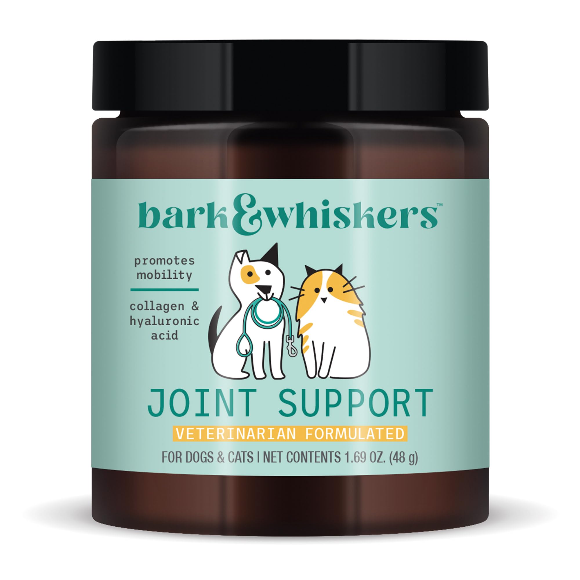 Bark & Whiskers Joint Support for Dogs & Cats, 1.69 Oz. (48 g), Collagen & Hyaluronic Acid, Promotes Mobility, Veterinarian Form