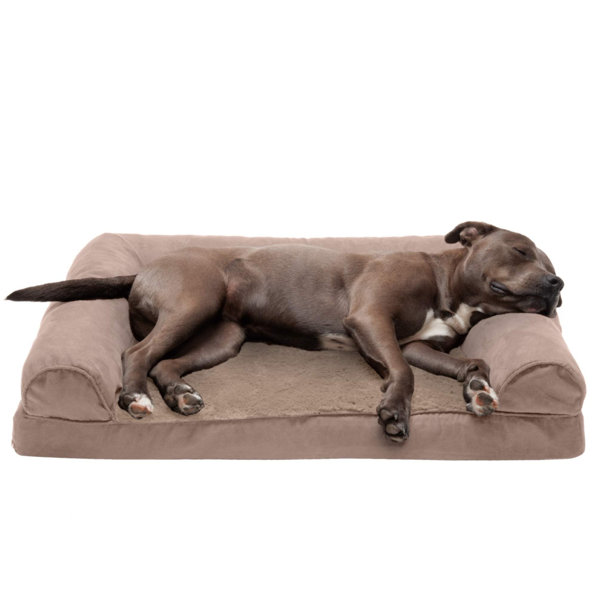 Furhaven Orthopedic Dog Bed For Large/Medium Dogs W/ Removable Bolsters & Washable Cover, For Dogs Up To 55 Lbs - Plush & Suede Sofa - Almondine, Large
