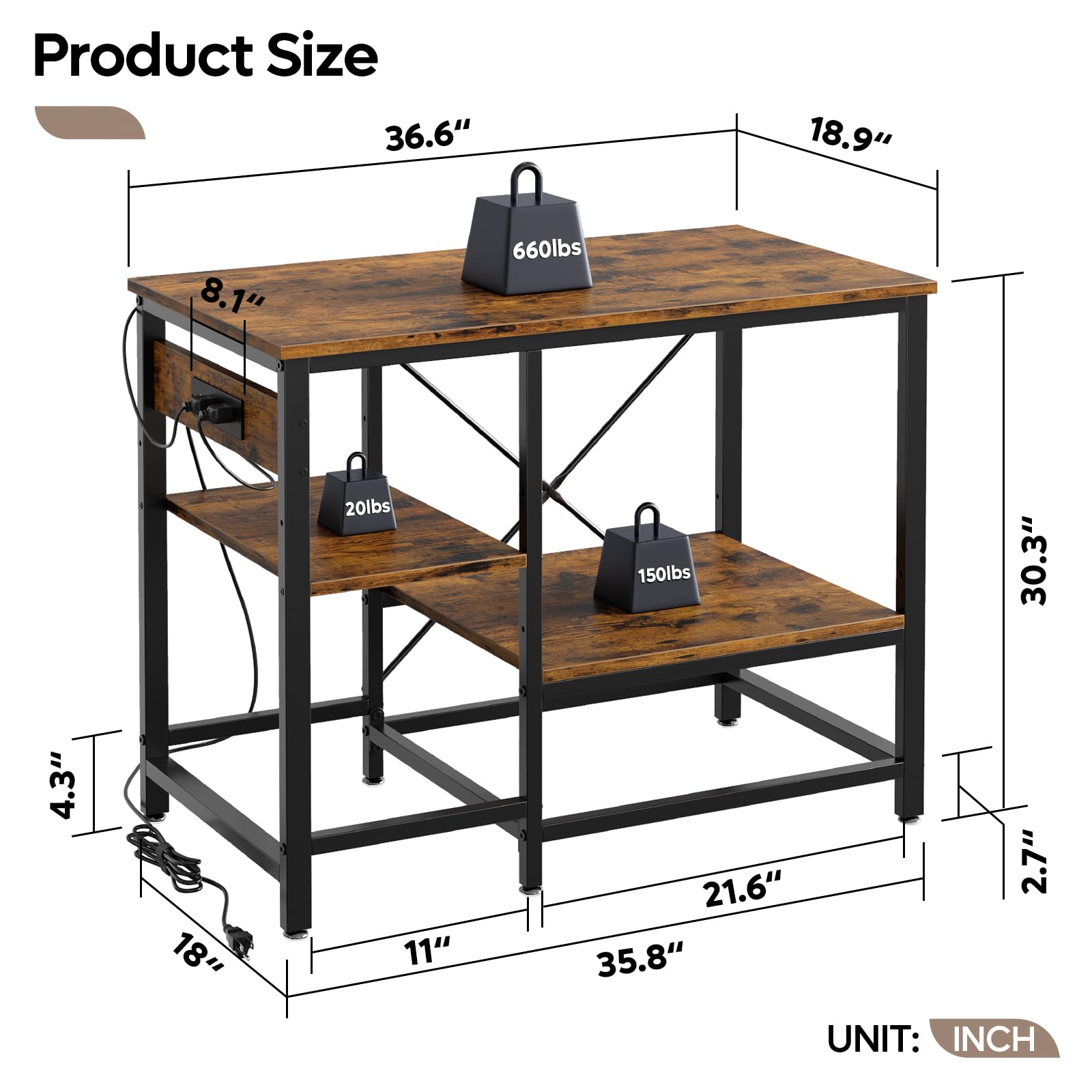 Bestier 40-50 Gallon Fish Tank Stand with Power Outlet, 36x19 Metal Aquarium Stand, 6-Leg Reptile Tank Stand with 3-Tier Adjusta