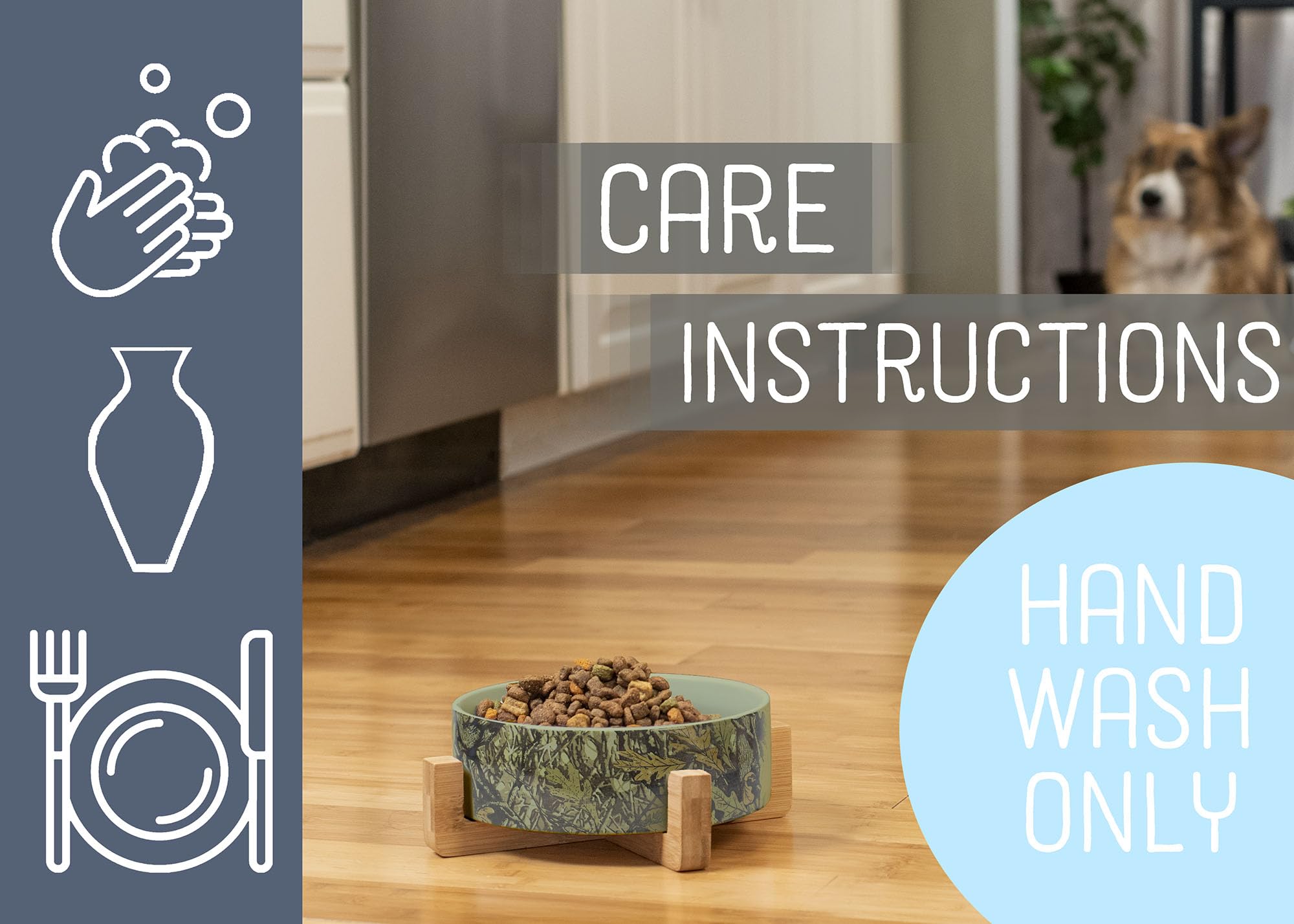 Nat & Jules Large Hunting Camo 8 Inch Stoneware Ceramic And Wood Pet Bowl With Stand