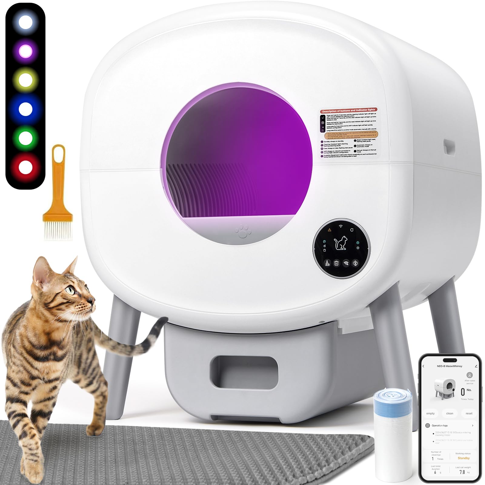 Automatic Cat Litter Box Self Cleaning for Multiple Cats - XL Smart Litter Box with App Control, Odor-Free Waste Disposal, Quiet