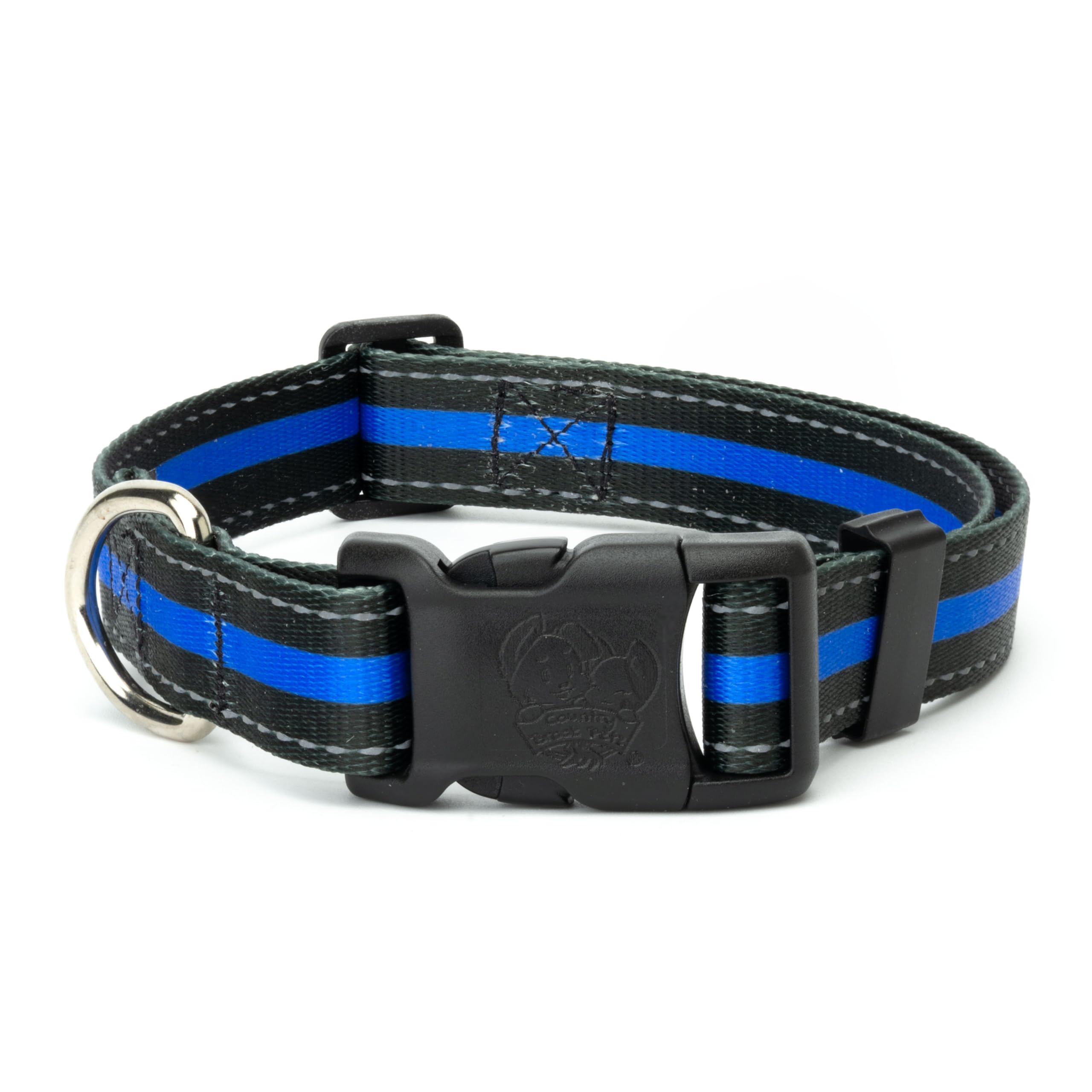 Country Brook Petz - Deluxe Thin Blue Line Reflective Dog Collar - Collection Featuring Night Safe Designs (5/8 Inch, Small)