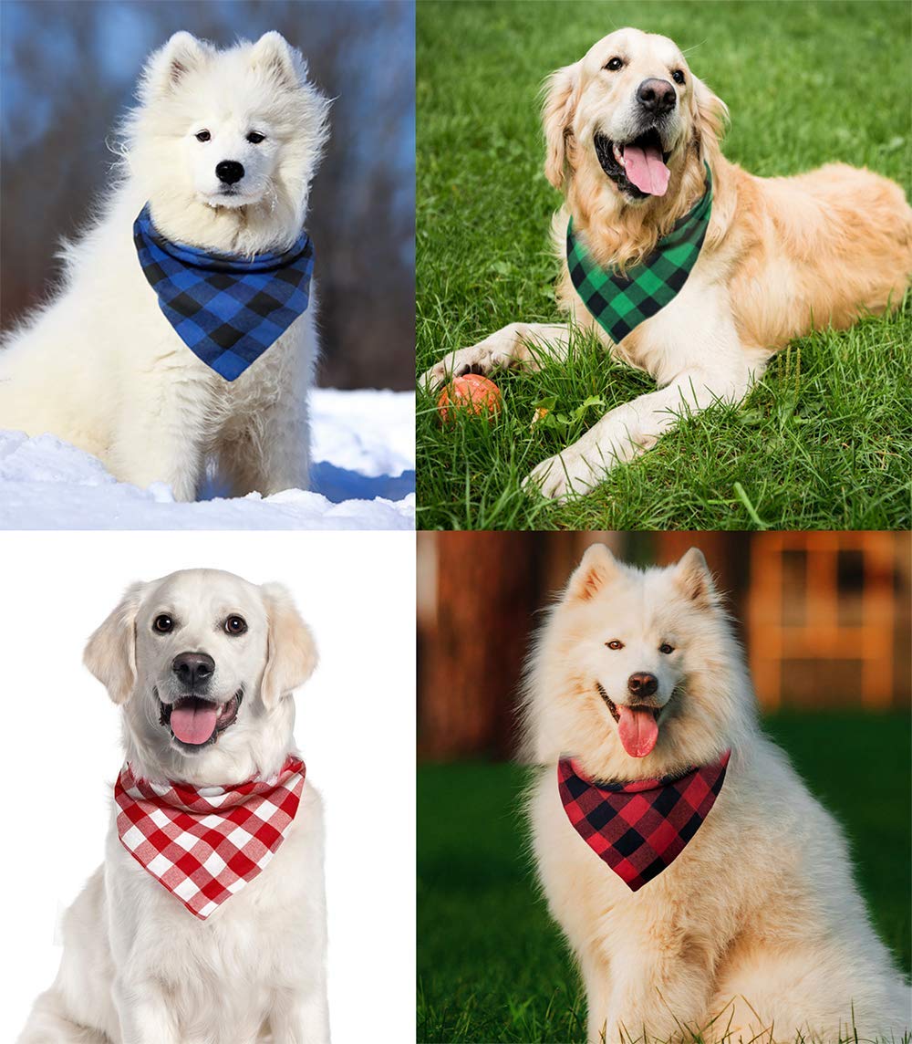 2Pcs Chirstmas Red And Black-White Plaid Dog Bandanas With Button, Dual Layer Scarf Soft Cotton Triangle Bib Girls And Boys Kerc
